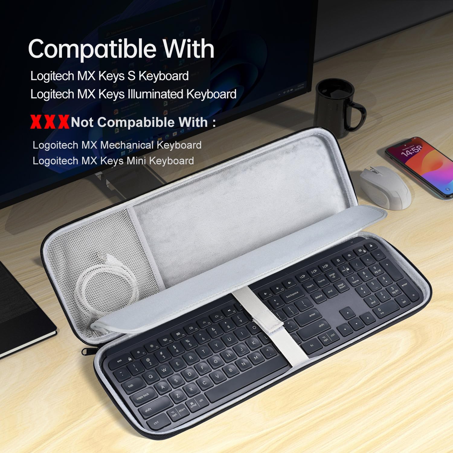 Condition photo showing New/Like New for casedao hard keyboard carrying case sleeve cover for logitech mx keys s/mx keys advanced keyboard, travel protective storage bag