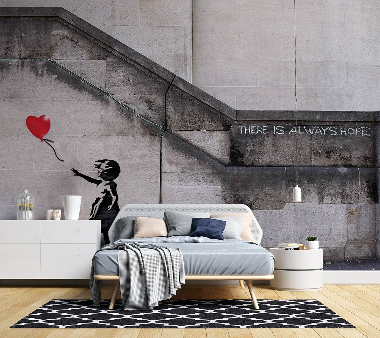 Feeby Carta Da Parati Banksy Arte Di Strada 300x210 cm grigio Murale Soggiorno Camera Da Letto Sala Ufficio Cucina Camera Dei Bambini Bambina E Palloncino