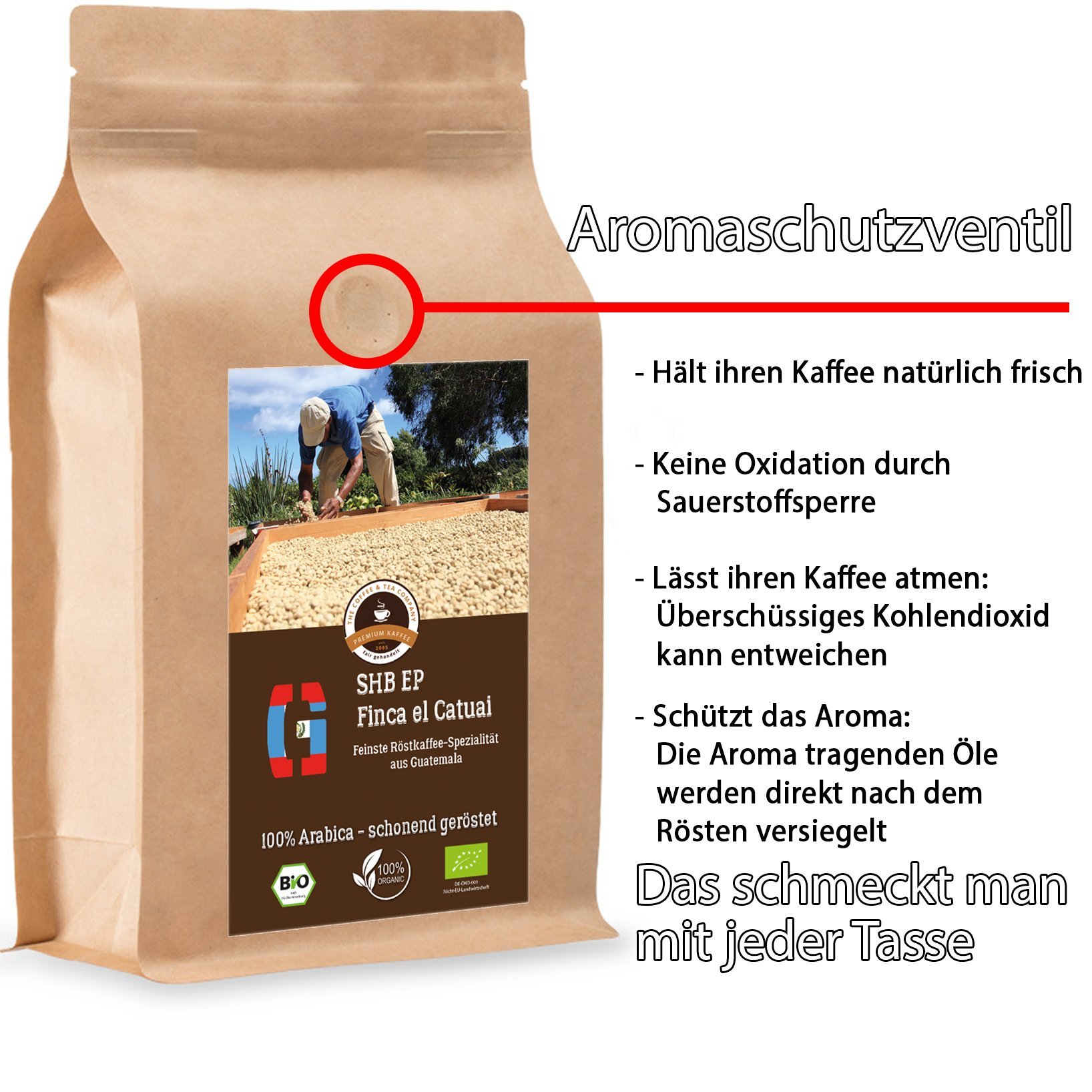 Bio Kaffee Guatemala - 4 x 1000 g Ganze Bohne - Sparpack