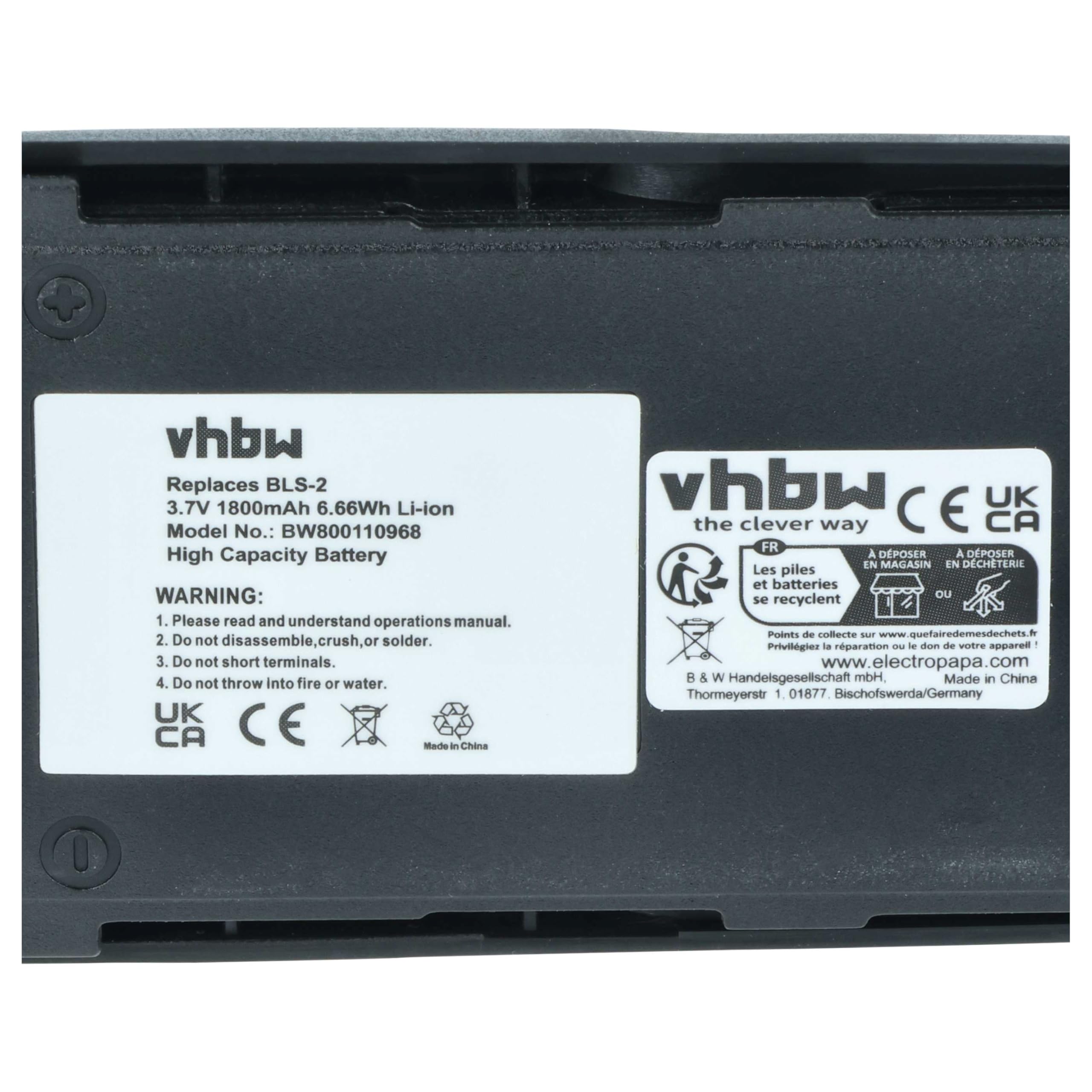 vhbw Bateria kompatybilna z Nokia 6310, 6310i, 7110 telefon komórkowy smartfon (1800 mAh, 3,7 V, Li-Ion) + zamiennik do BLS-2, BLS-2N, BLS-4, BMS-2S, BPS-2
