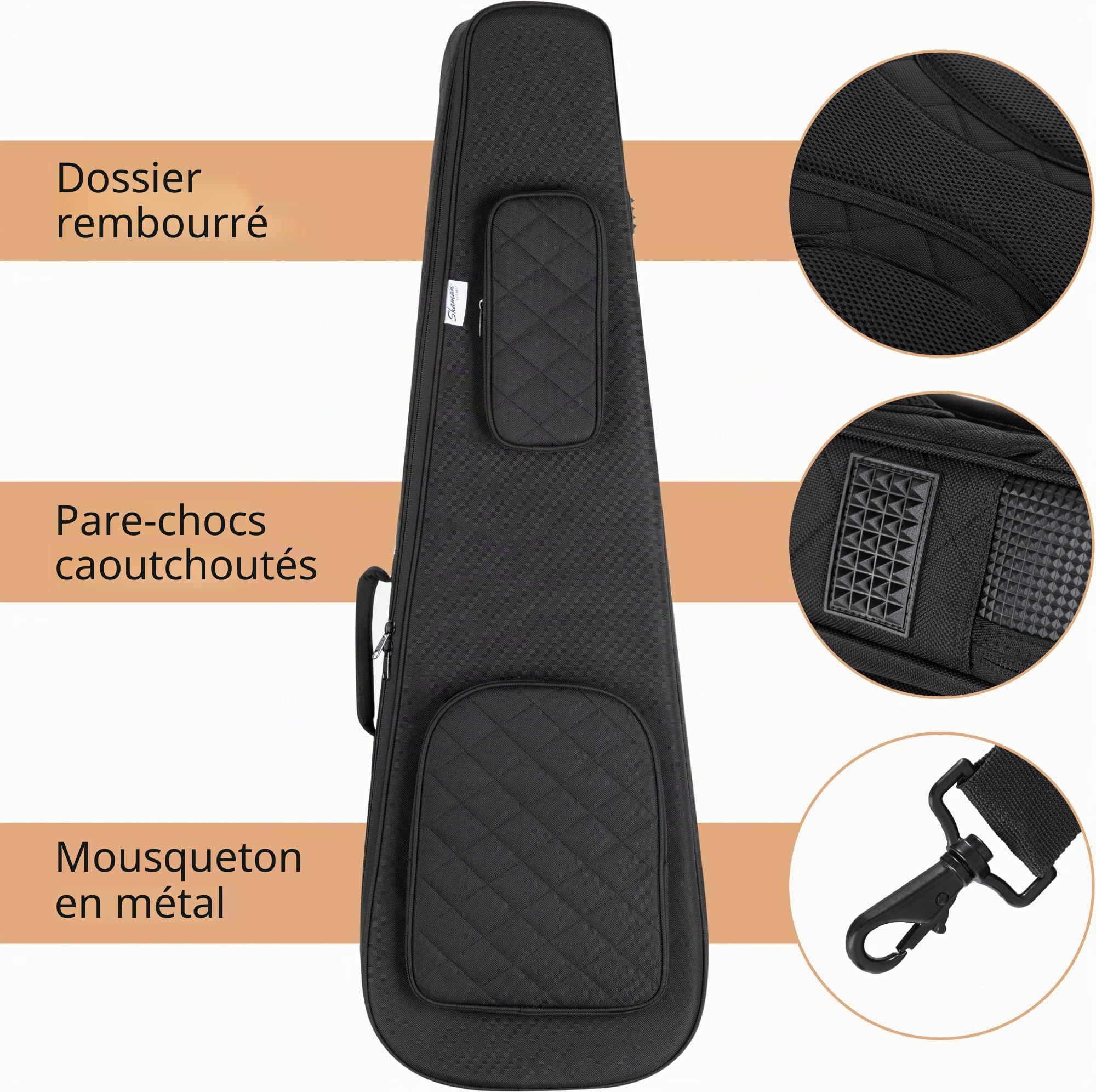 Shaman EBBT-2122BK Housse pour Basse électrique, épaisse et rembourrée, Support de Manche réglable, Poches extérieures, Compartiment Tablette, Bretelles Sac à Dos escamotables, Fixation Auto-agrippan