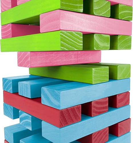 Miniatura 4 de Hey! Play! Juego de torre de bloques de madera gigantes no tradicional con dados, juego de patio al aire libre, para adultos, niños, niños y niñas