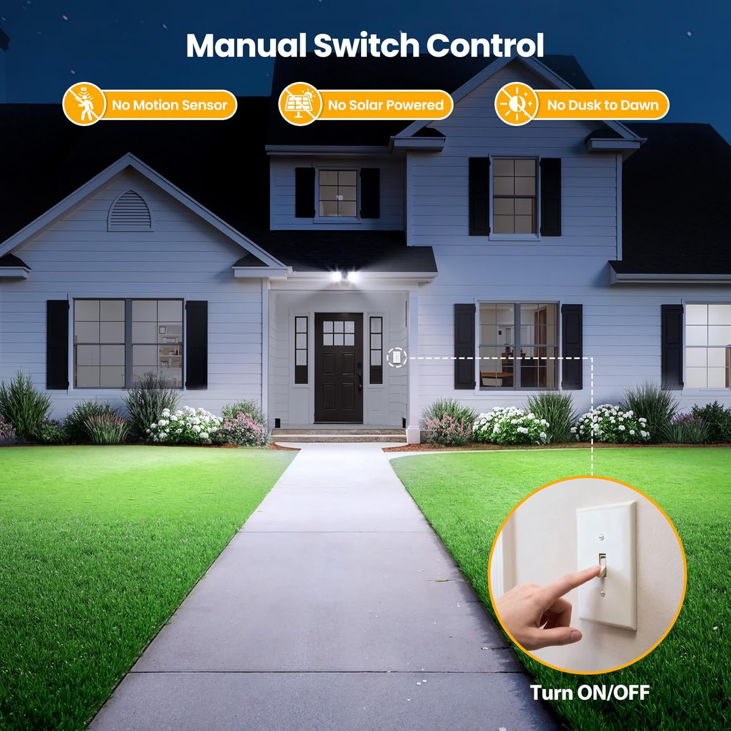 Onforu 2-Pack Adjustable Twin PAR Holder, Outdoor Flood Light Fixture Max 300W (Bulbs Not Included), Switch Controlled Security Lights, Exterior Flood Lighting for Garage, Driveway, Porch