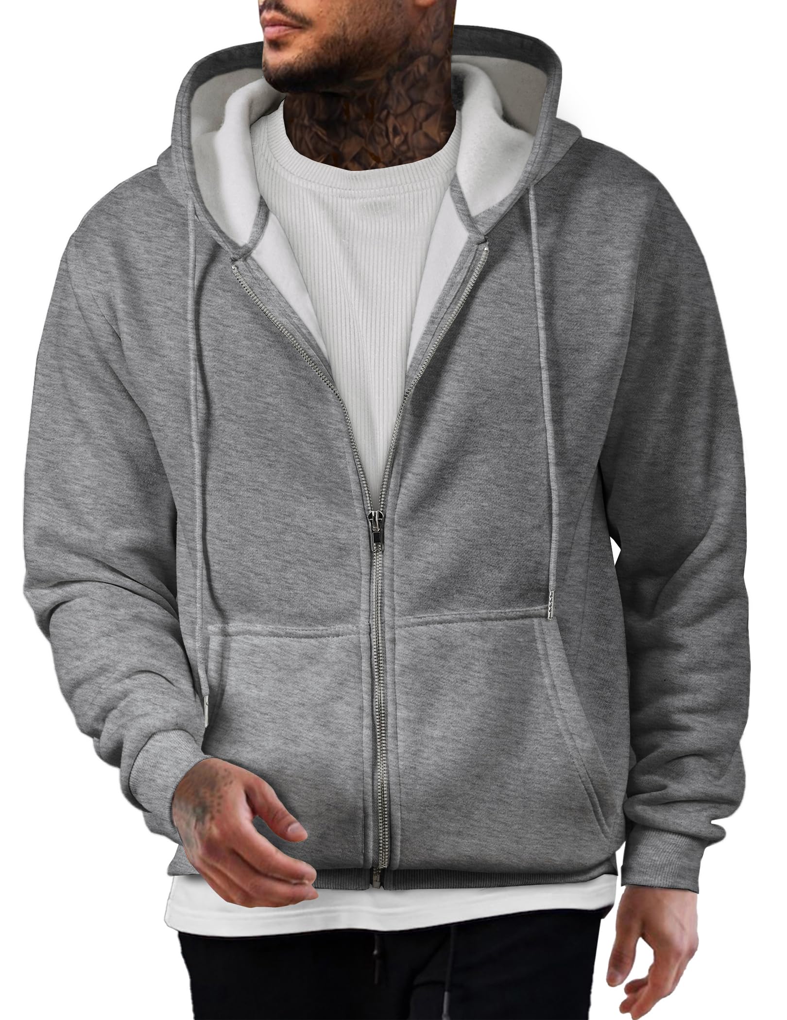 JMIERR Hoodie Herren Baumwolle Einfarbig mit Reißverschluss Pullover Langarm Sweatjacke Männer Kapuzenpullover Sweatshirt Warm mit Taschen