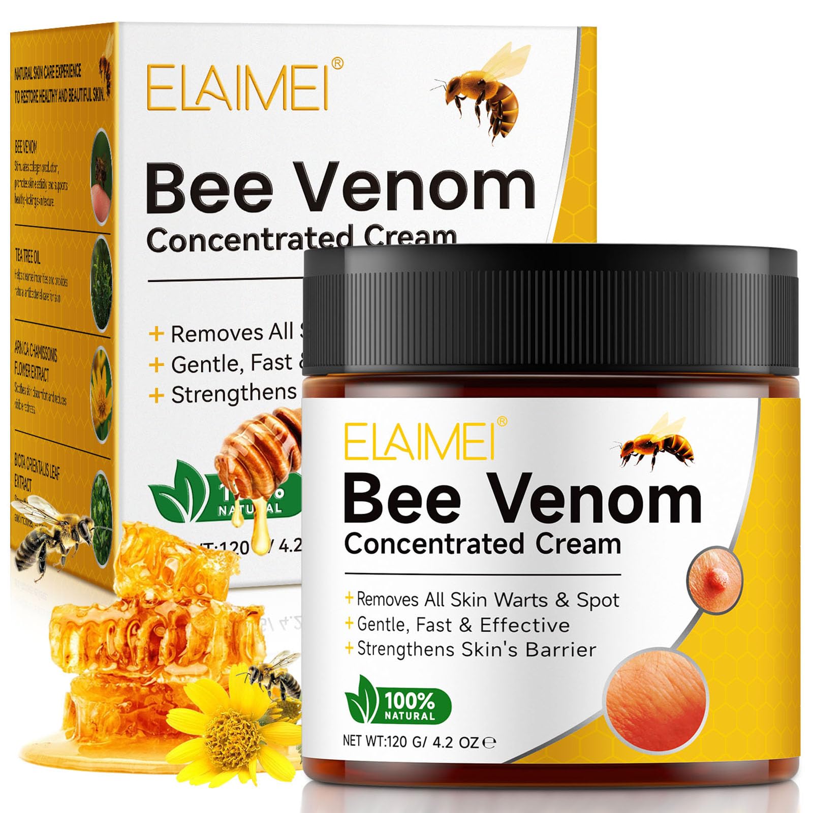 Bienengift Creme 120g, Bienengift Hautbehandlungscreme für Narben- und Fleckenentfernung, umfassende Hautwiederherstellung, Anti-Aging, Feuchtigkeitsspendend, Reparatur, natürliche Inhaltsstoffe für