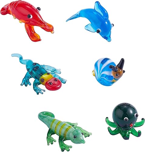 6 figuras de cristal coleccionables, arte de vidrio soplado, arte soplado a mano en miniatura, arte de cristal soplado coleccionable, miniatura