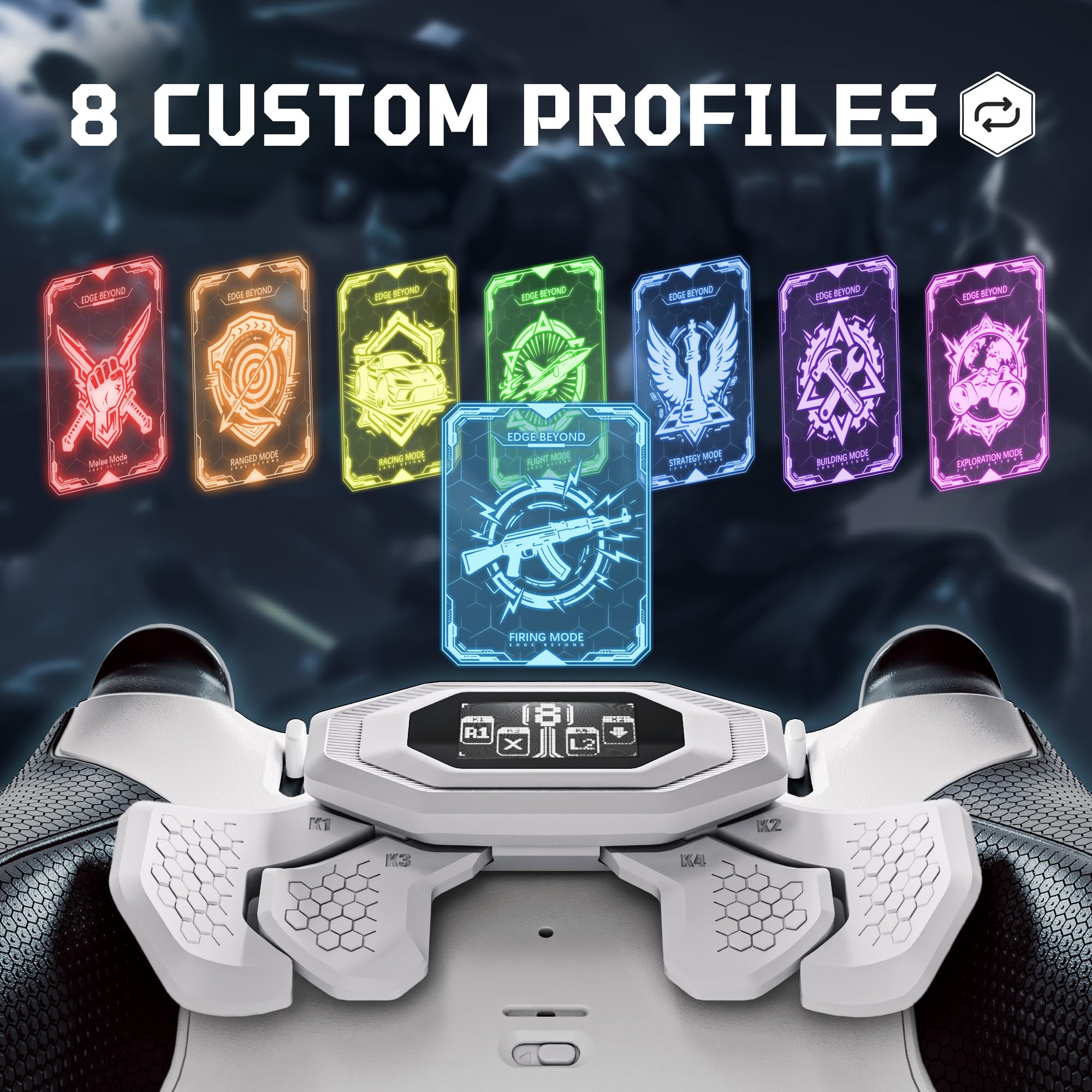 eXtremeRate BEYOND Remap Kit per ps5 Edge Controller, Display OLED, Cover Grip Ergonomici, 4 Palette Tasti Posteriori Rimappabili, Paddle Accessori per ps5 Edge Joystick, Bianco&Nero