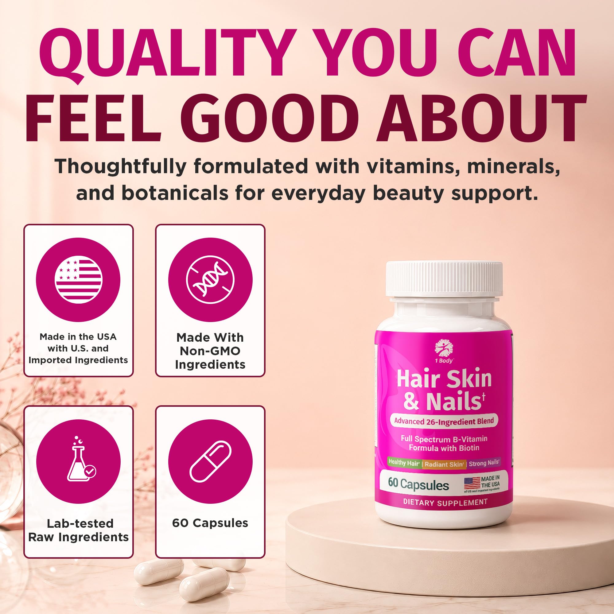 1 Body Hair Skin & Nails with Biotin, Vegan Vitamins, 60 Capsules — Amazon image 7