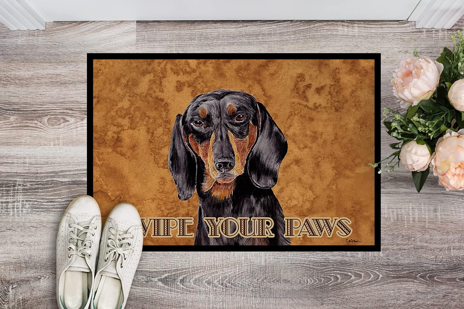 Caroline's Treasures SC9139JMAT Dachshund Wipe Your Paws Doormat 24x36 Front Door Mat Indoor Outdoor Rugs for Entryway, Non Slip Washable Low Pile, 24H X 36W