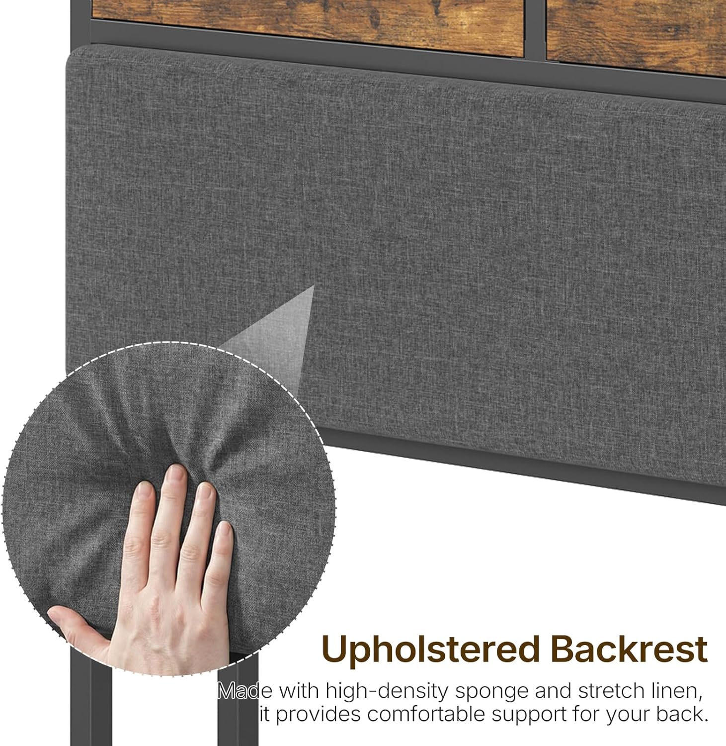 Queen Size Headboard Only, Queen Head Board with Charging Station, Headboard with Non-Woven Fabric Drawers and Storage, Height Adjustable, for Bedroom, Rustic Brown and Black