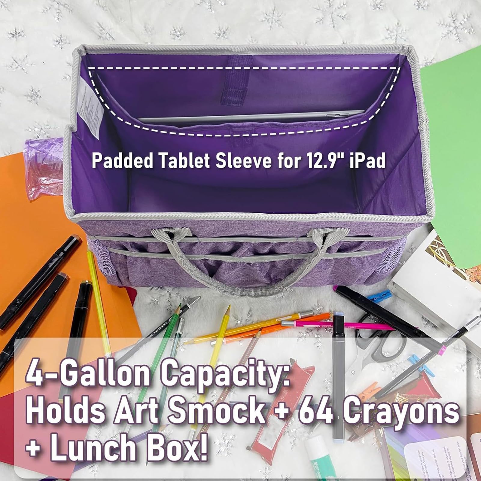 Sac De Rangement Étanche, Gallon De Grande Capacité, PVC, Sac Fourre-tout Organisateur Artistique, Fourre-tout De Rangement Artisanal, Avec Plusieurs Poches Et Poignées, Pour La Papeterie Supplies Kid