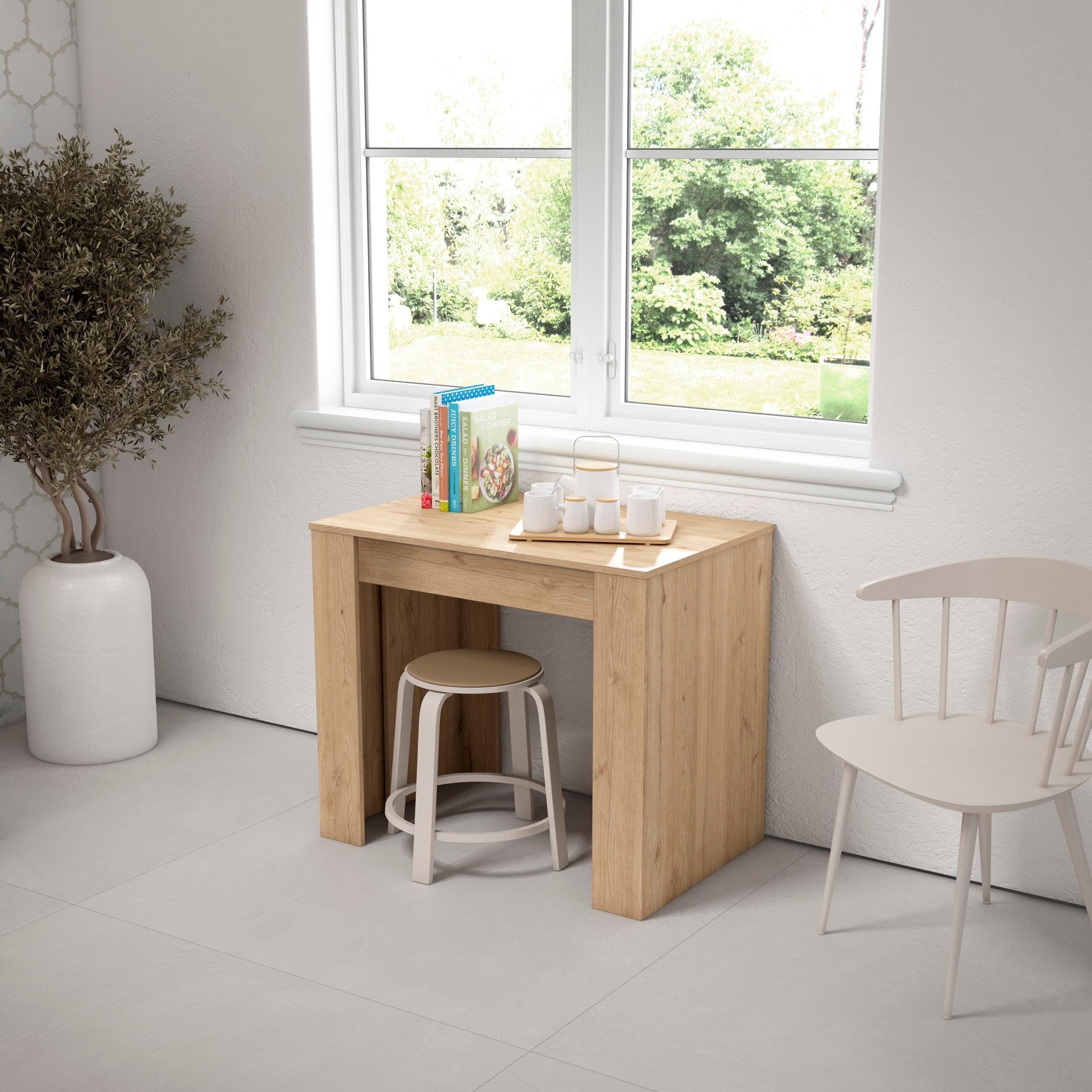 Skraut Home | Mesa Consola Extensible | Mesa Comedor Plegable | 220 | para 10 comensales | Comedor y Cocina | Estilo Moderno | Roble