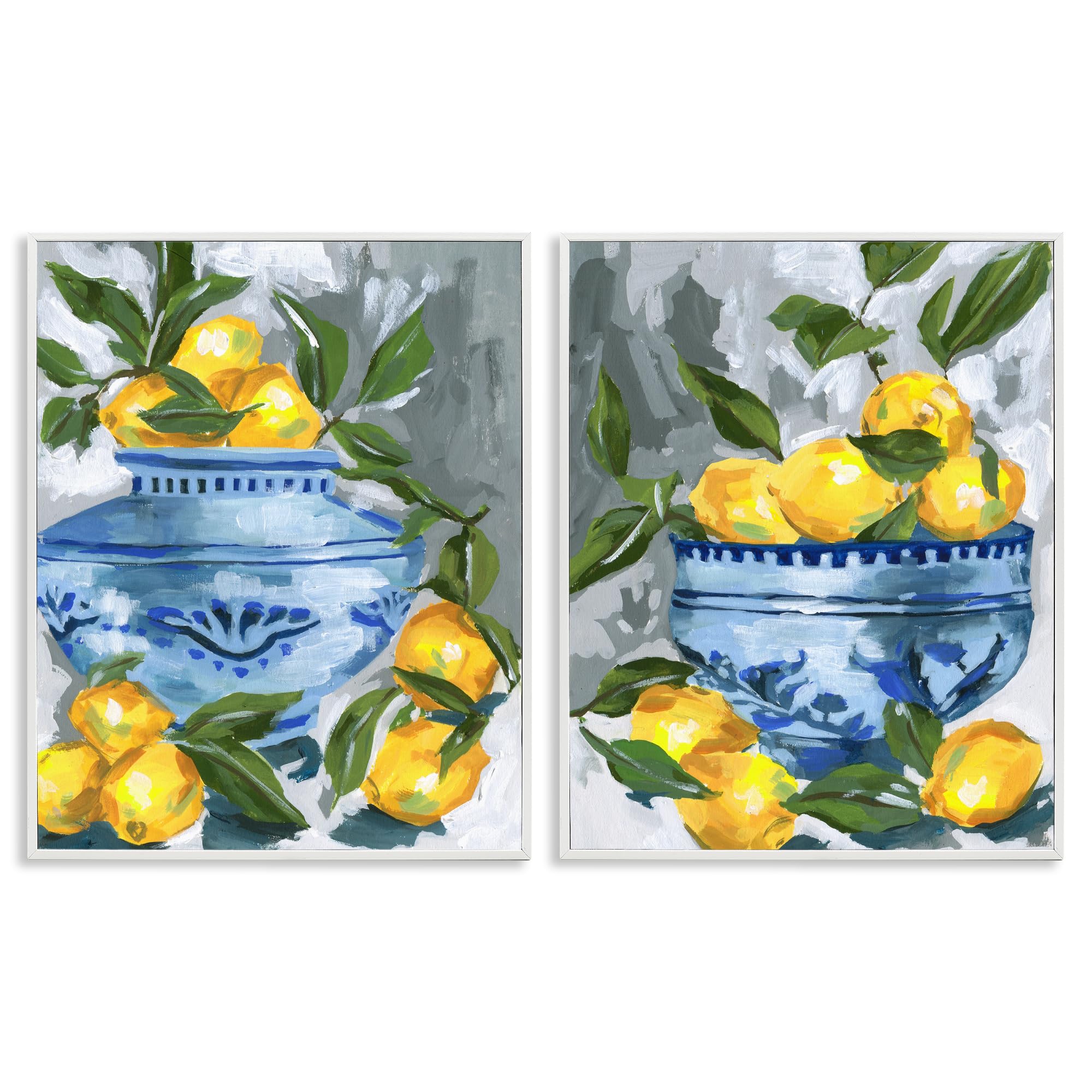 Stupell Industries Coastal White (Textured) 'Indigo & Lemon Citrus Fruits'| 2Pc Framed Giclee Art Set 2