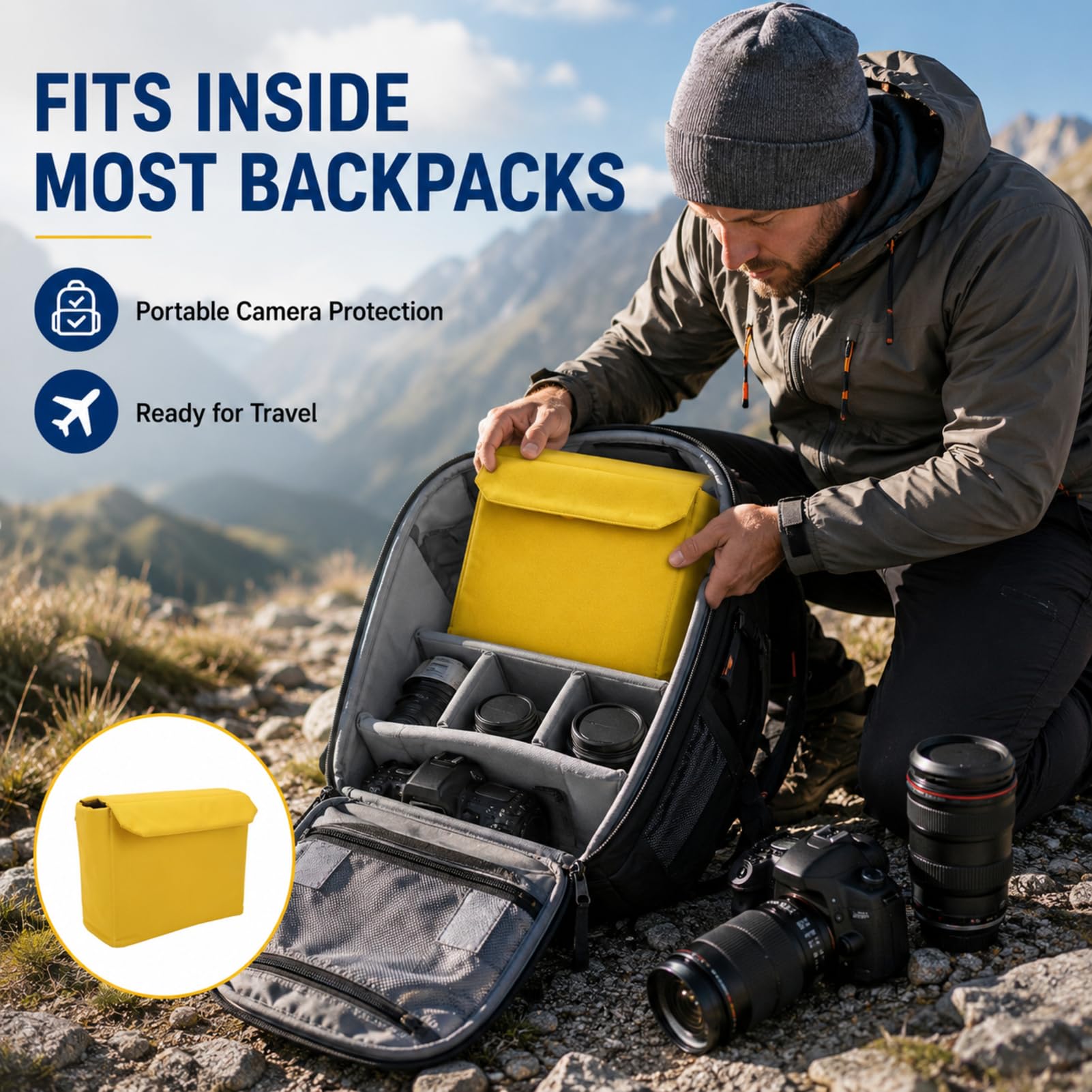 Insert appareil photo pour Sac à Dos, Sac de Protection Étanche, Insertion d’appareil Photo Résistant aux Chocs pour Objectifs