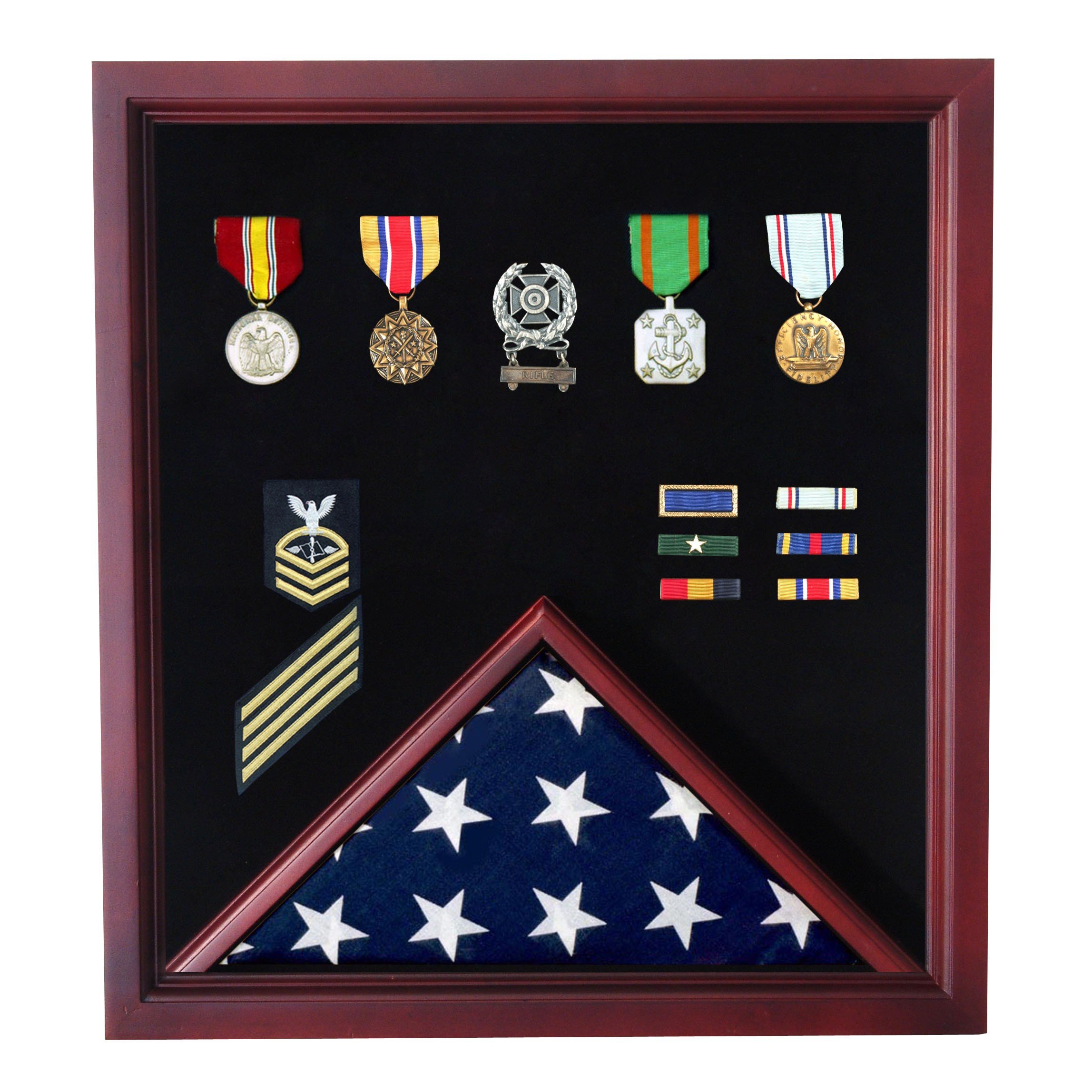 Super Tough Cherry Medal and Flag Display Case for American Veteran Burial | Holds 3ft x 5ft Flags | 20