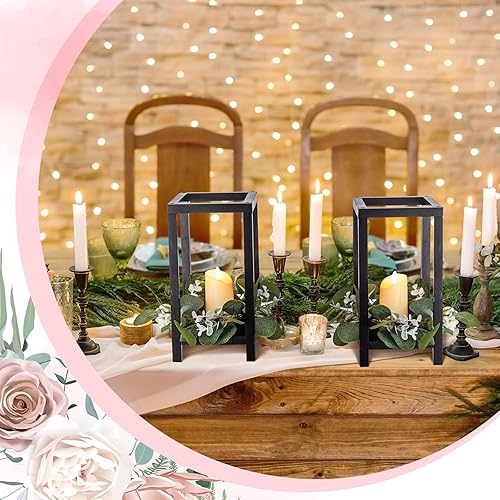 Miniatura 5 de Geelin 10 faroles portavelas de madera, farol de boda, centro de mesa, chimenea, farol decorativo de casa de campo para bodas, baby shower (negro,