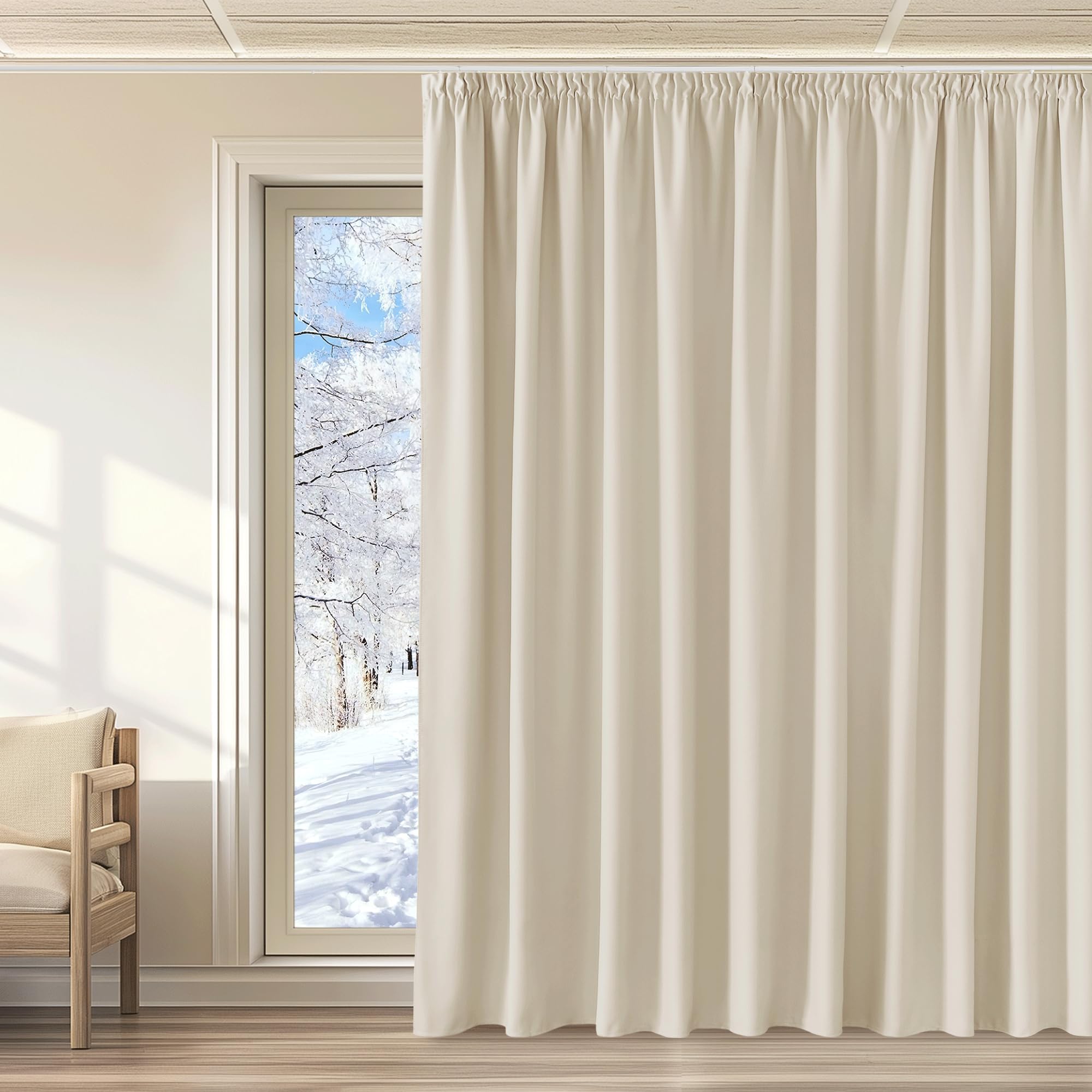 KGORGE Cortinas Salon Opacas Cortina Termica Aislante Frio y Calor Cortinas para Habitacion Matrimonio Blackout Curtains Cortinas 3 Metros para Riel, 1 Pieza, 300x240cm (AnchoxAlto), Beige Claro
