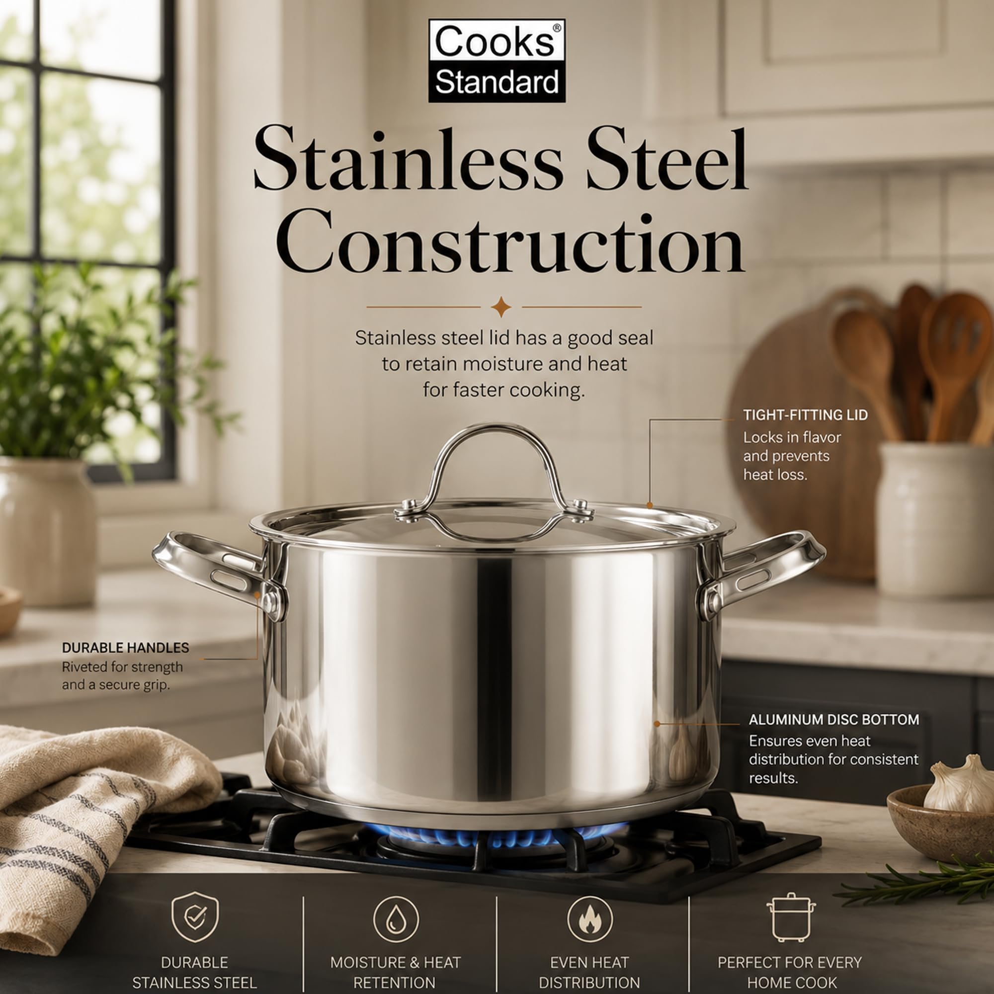 Amazon｜Cooks 蓋付きなべ 02519 標準型 クラシック 8クオート
