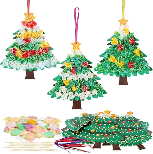 MEZOOM Juego de 12 piezas de manualidades de Navidad para niños, creativo árbol de Navidad, juguete de arte para hacer tu propio árbol de Navidad,