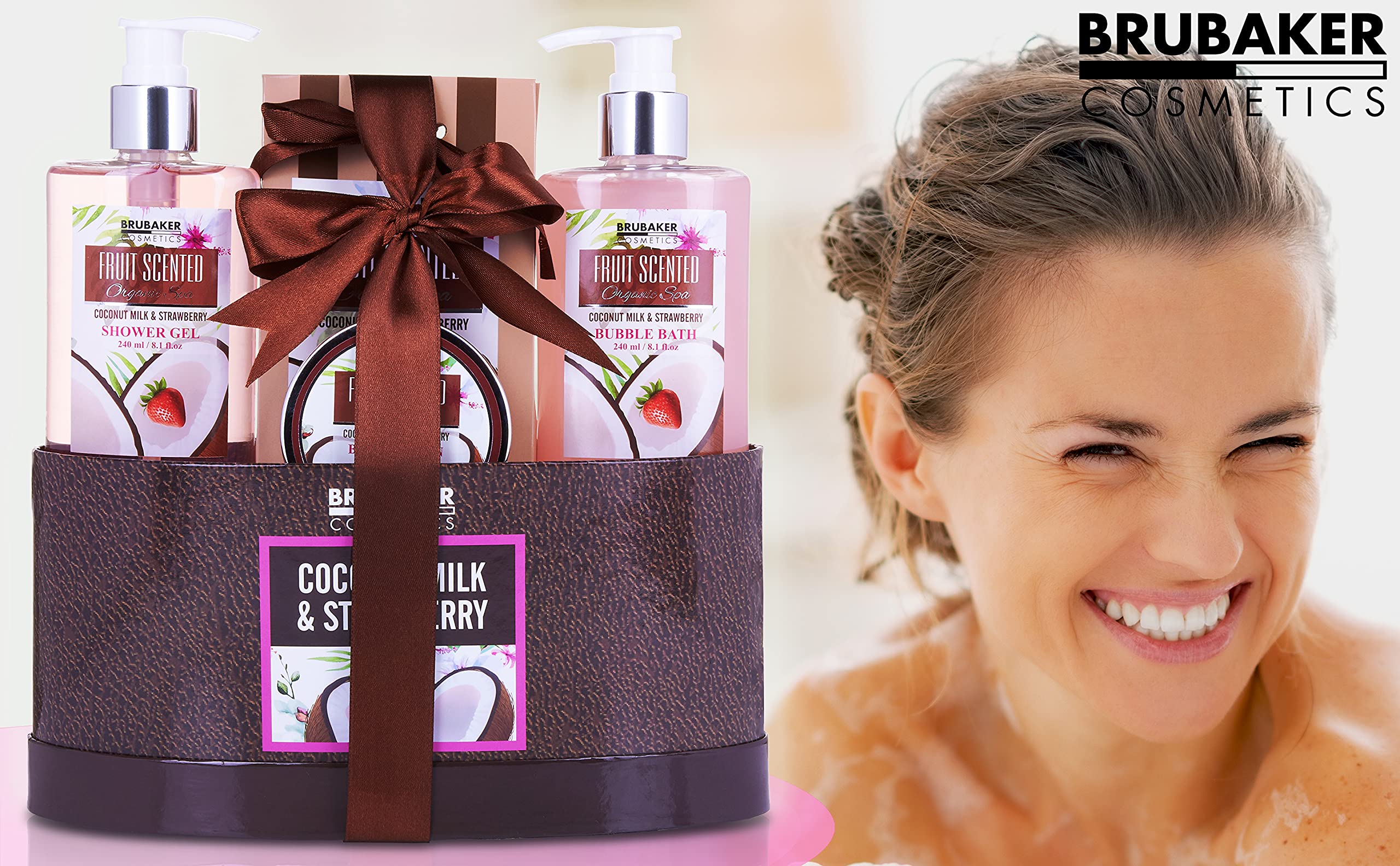 BRUBAKER Cosmetics Set de Baño y Ducha Leche de Coco y Fresa 5 piezas Regalo Mujer