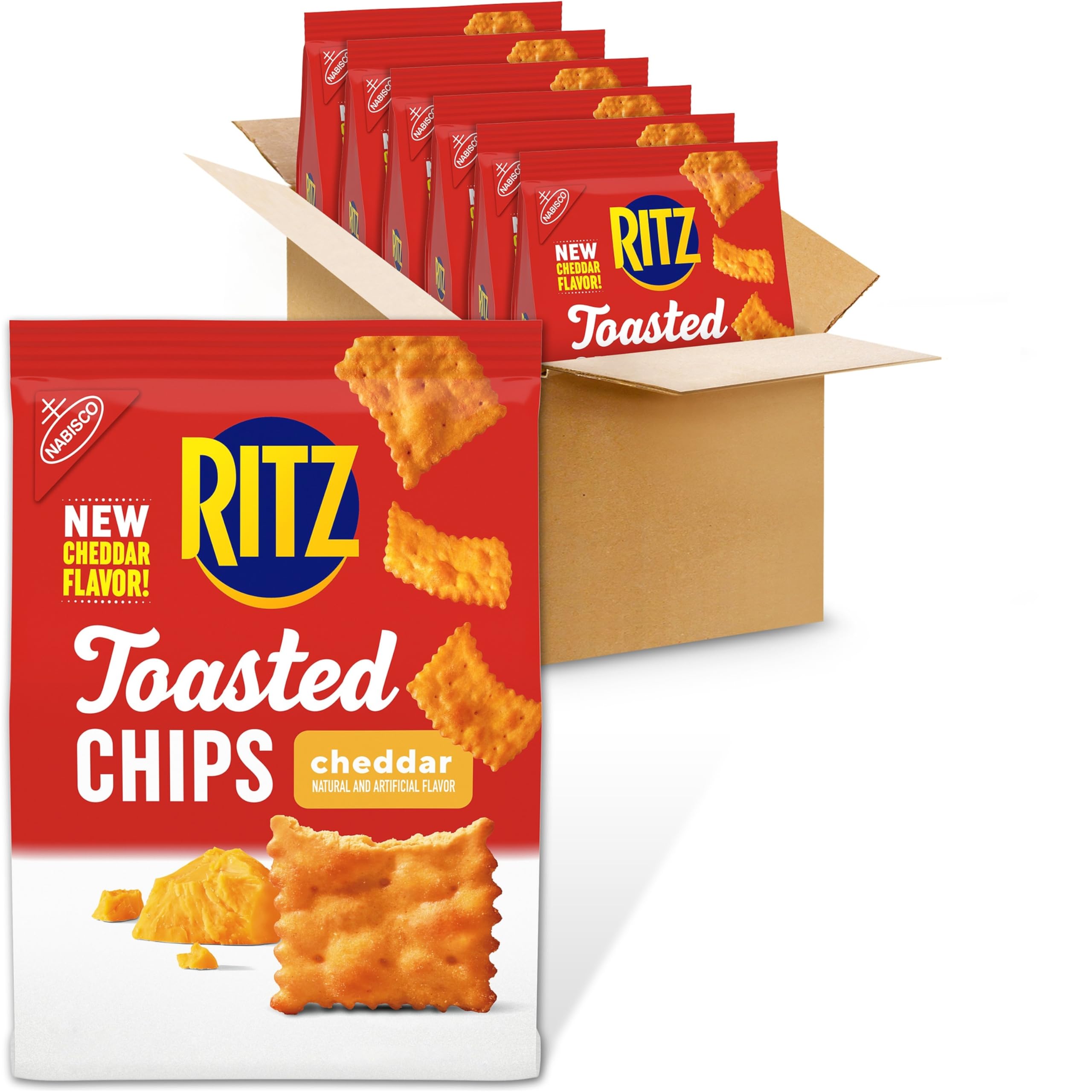 RITZ Toasted Chips Cheddar Crackers, Party Snacks, Bulk Snacks, 6 – 8.1 oz Bags