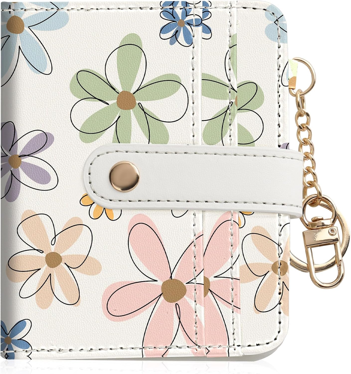 Women Wallet, RFID Blocking Bifold PU Leather Wallet, Small Slim Compact Purse with Clear ID Window & Zipper Coin Pocket, Credit Card Holder for Ladies,1 ID window 8 Card Slots,Line drawing