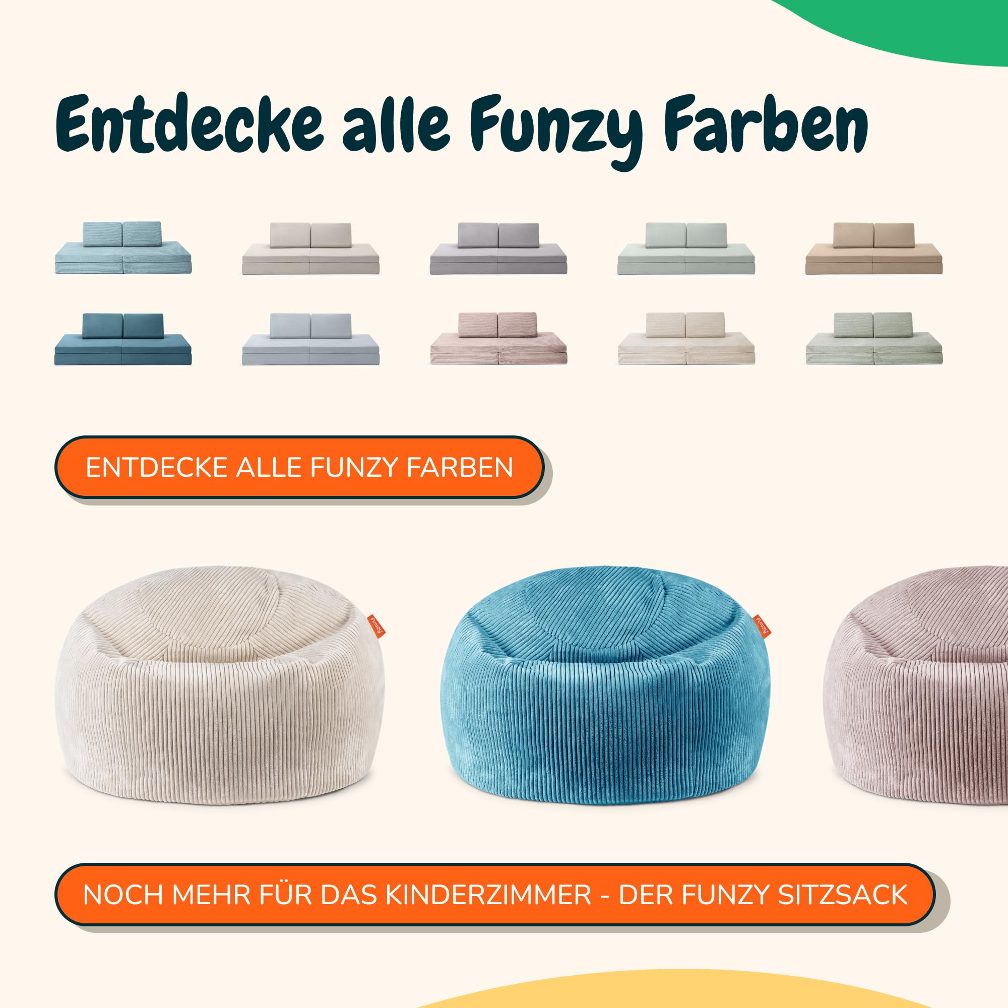 Funzy Spielsofa für Kinder - Das Original für kreatives Spielen, Modulare Spielcouch, Waschbarer Bezug, Robust und Langlebig, TÜV und Oeko-TEX 100 Zertifiziert mit 3 Jahren Garantie, Salbei Grün