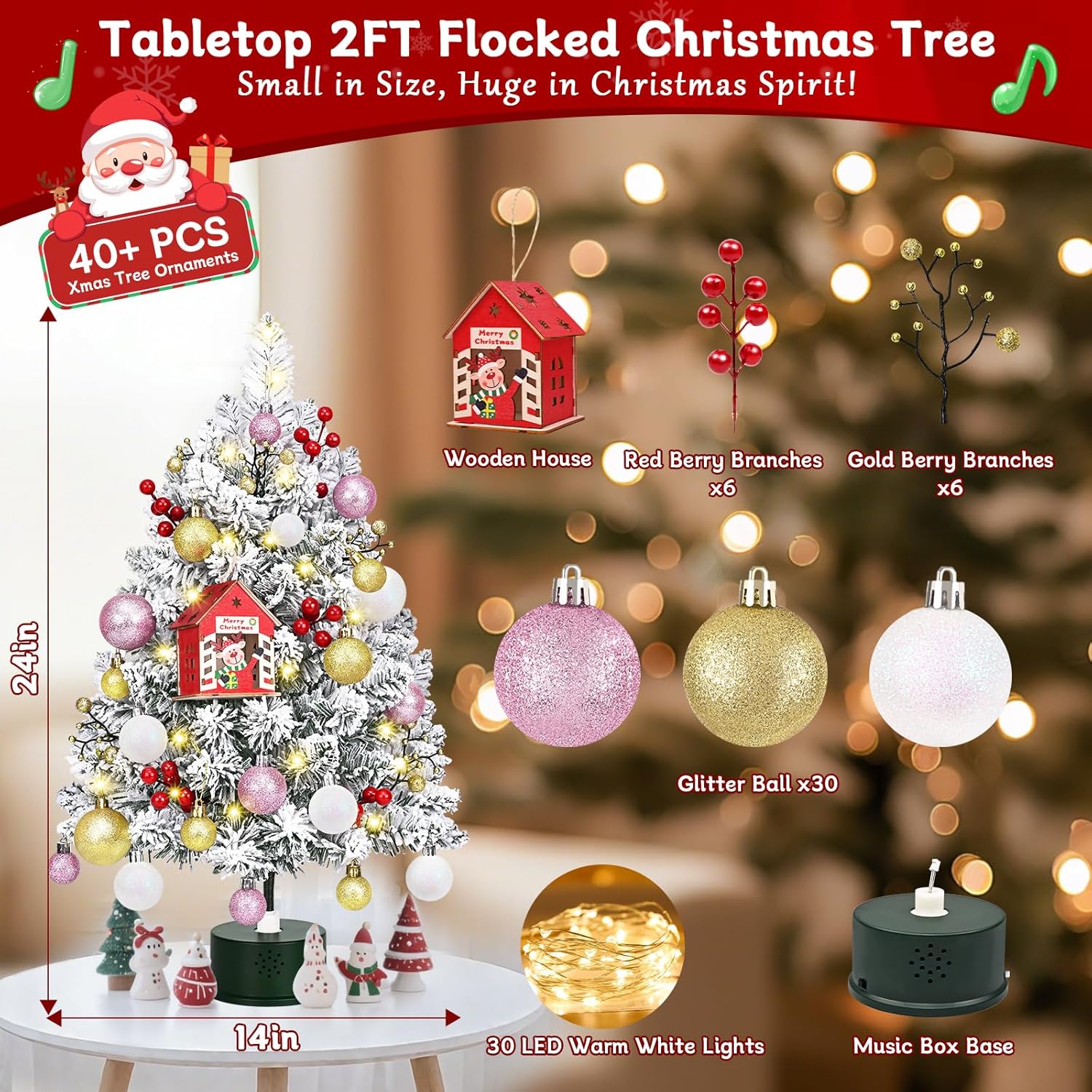 Dolicer 2 Pcs Pre-Decorated Small Christmas Tree for Small Space Holiday Home Decor