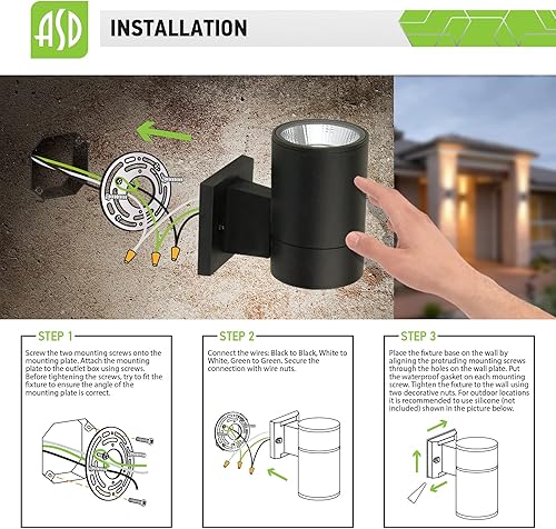 Miniatura 6 de ASD Lámpara de pared LED cilíndrica para patio de 9 W (equivalente a 60 W), 750 lúmenes, 3000 K, blanco cálido, 120 V, moderna luz de porche al aire