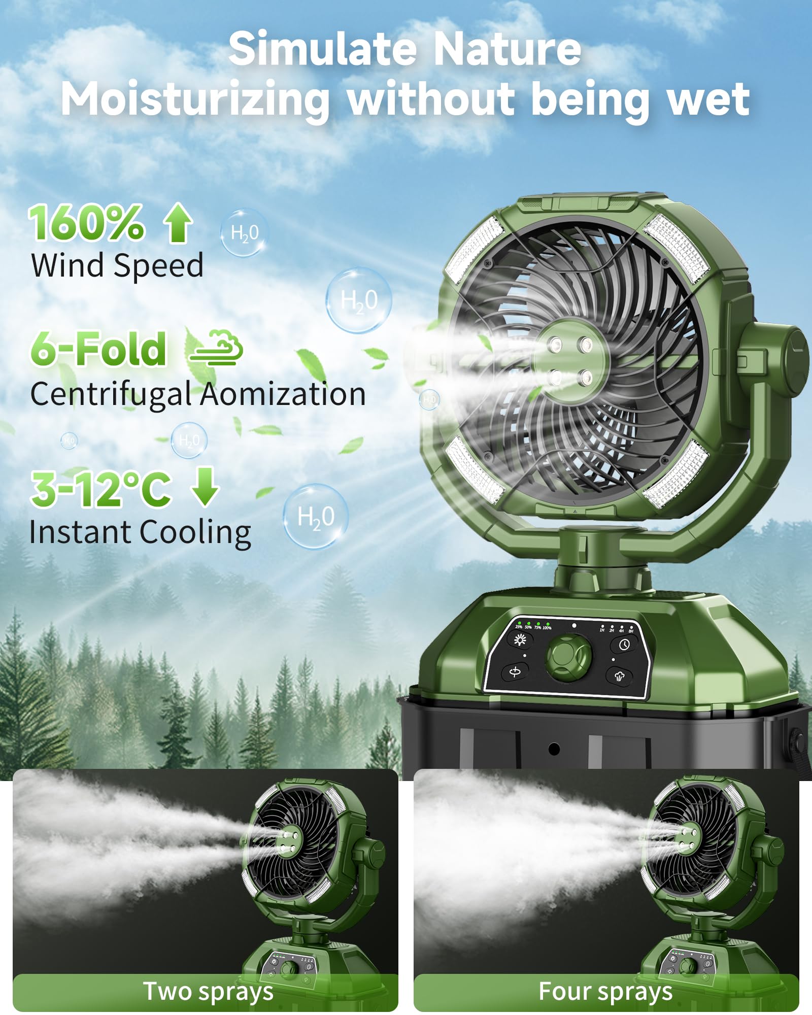 Ventilateur brumisateur avec seau de 7 L, ventilateur de camping rechargeable de 25 000 mAh, vitesse variable en continu, ventilateurs d'extérieur de 25,4 cm pour terrasse/camping, ventilateur de
