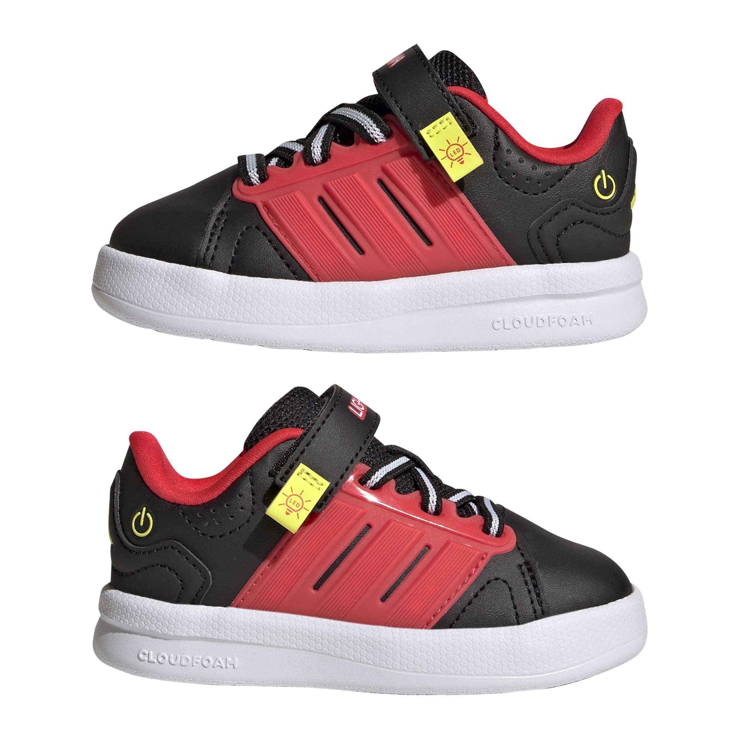 adidas Unisex - Bimbi 0-24 Lightorama Court Infants Shoes, Core Black/Lucid Red/Solar Lemon, 24 EU