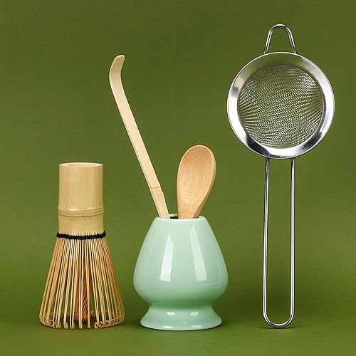 Miniatura 12 de Juego de batidor de matcha, batidor de matcha de bambú (Chasen), cuchara tradicional (chashaku), tamiz de acero inoxidable,Herramientas de té
