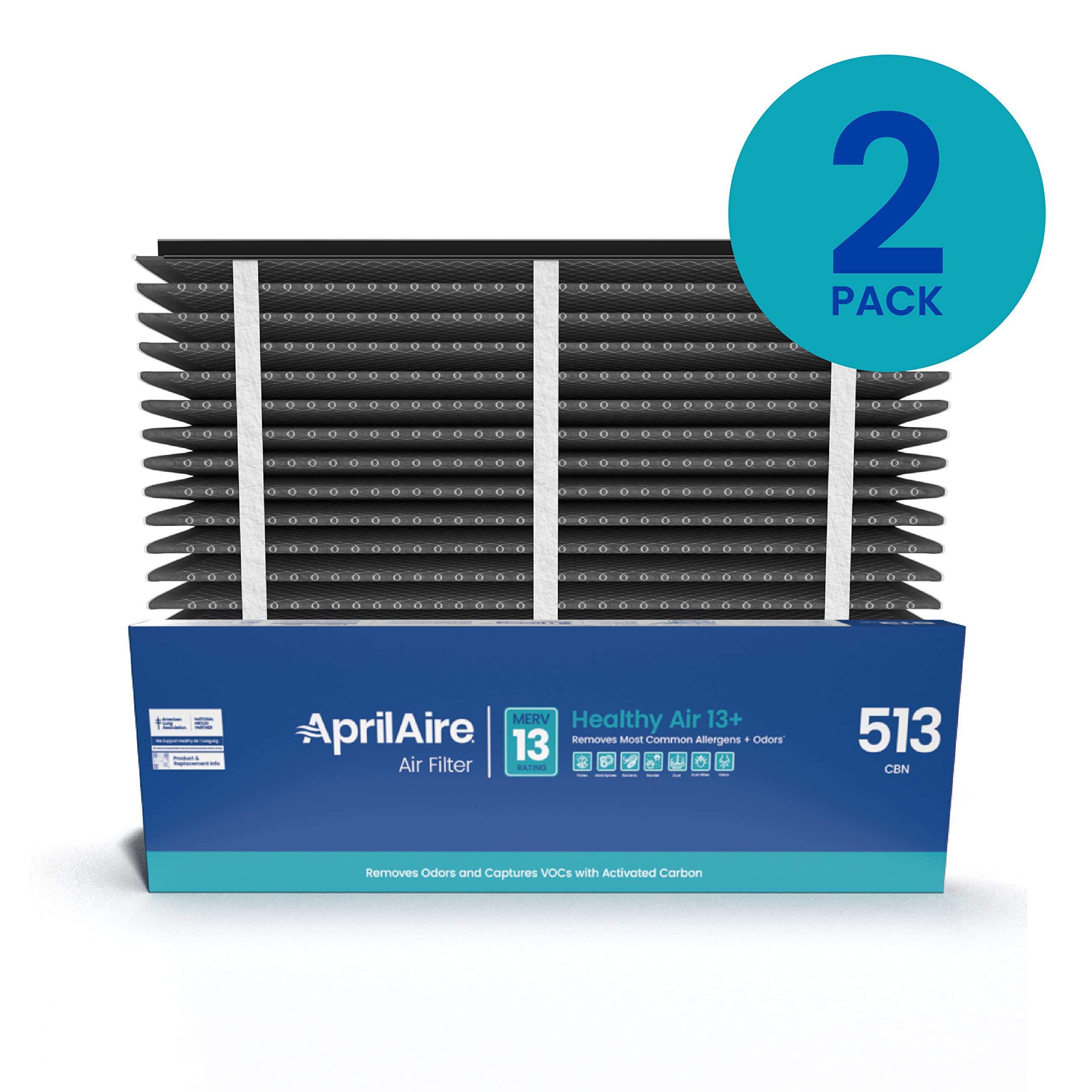 AprilAire 513CBN Replacement Filter for AprilAire Whole House Air Purifiers - MERV 13 with Carbon, Healthy Home Allergy + Odor Reduction, 31x28x4 Air Filter (Pack of 2)