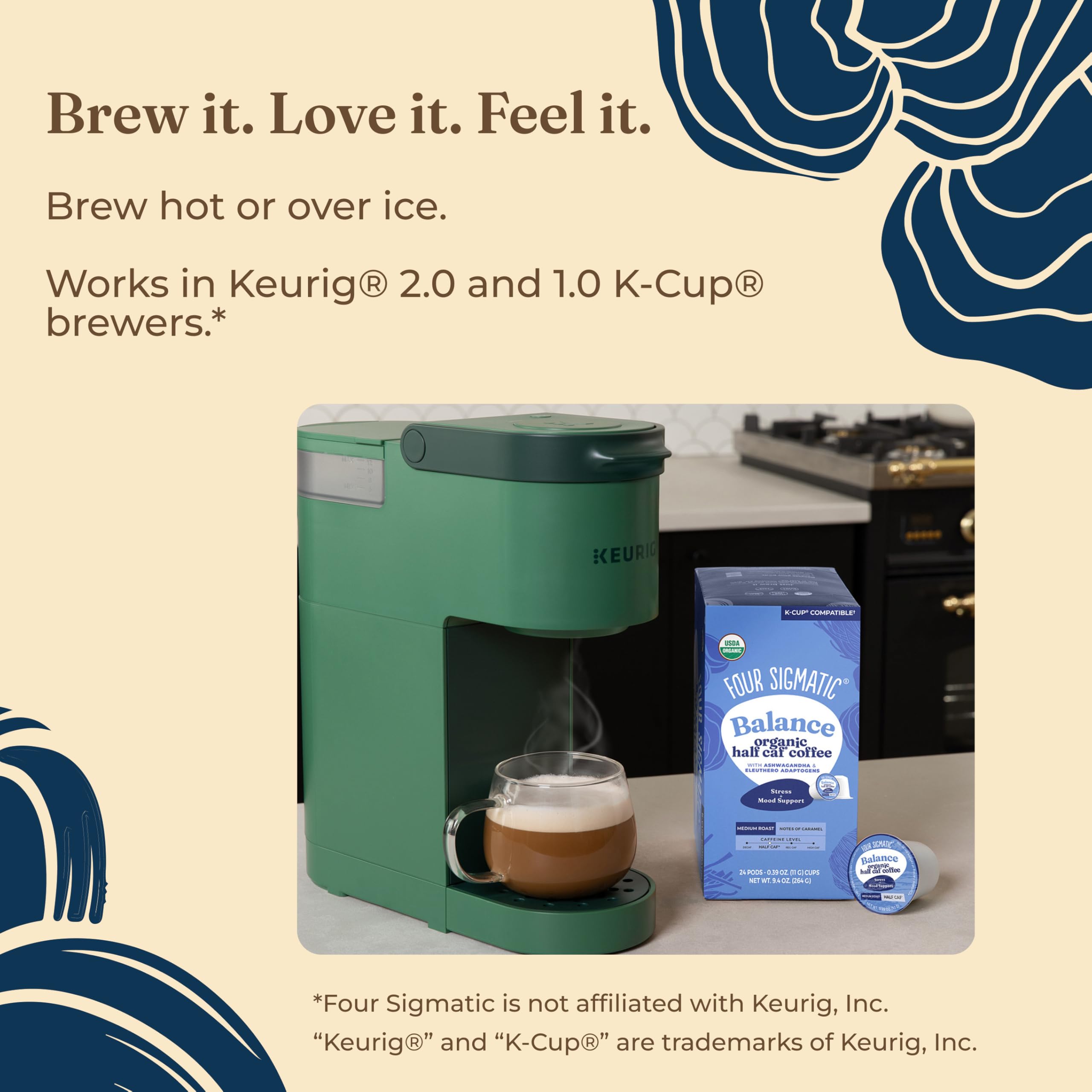 Four Sigma Foods Four Sigmatic Adaptogen - Café molido de tostado medio con Ashwagandha Chaga y Tulsi apoyo inmunológico y alivio del estrés ceto, 24 unidades