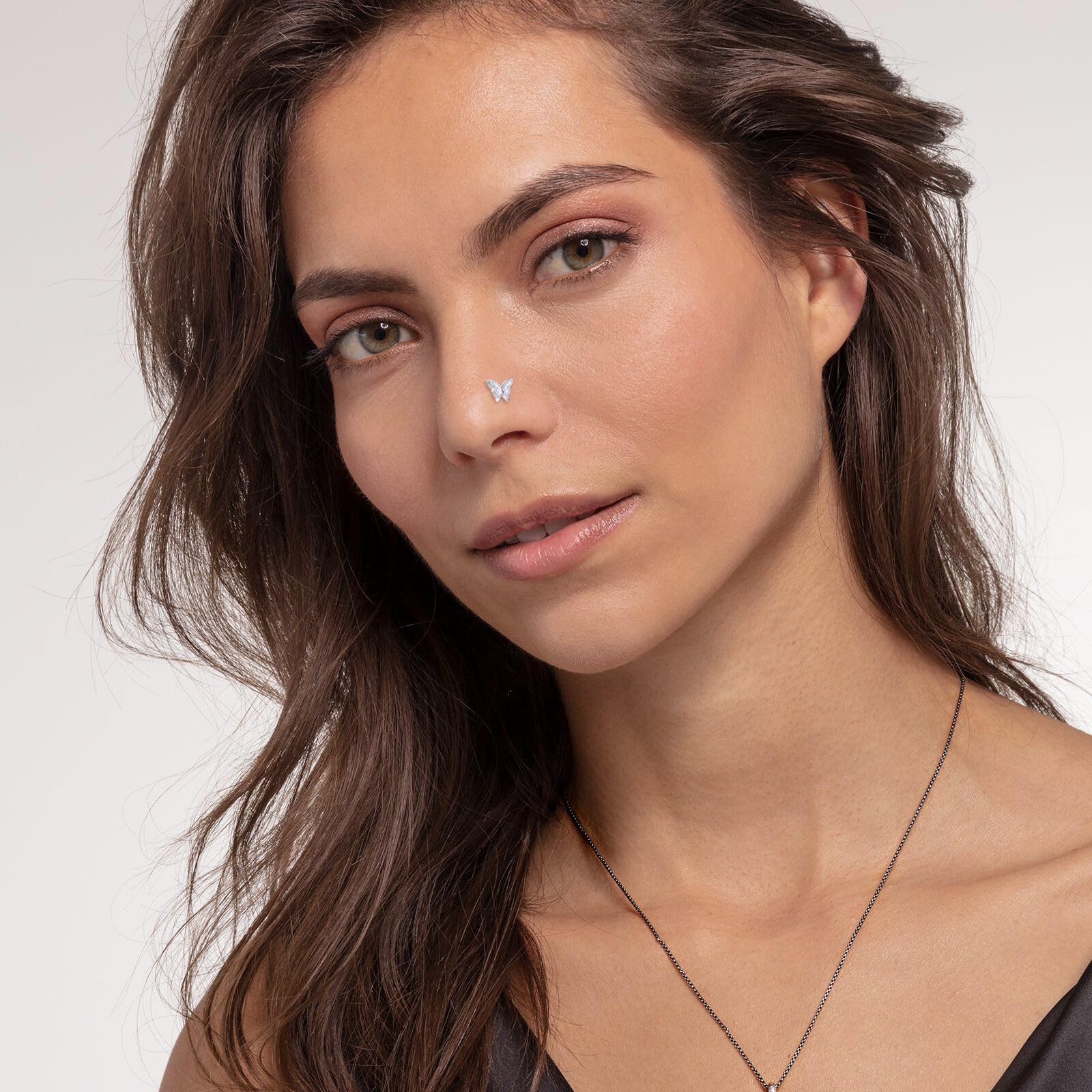 YAFEINI Piercing para la nariz de mariposa de ópalo, plata de ley 925, en forma de L, 20 g, mariposa, piercing para nariz, regalo para mujeres