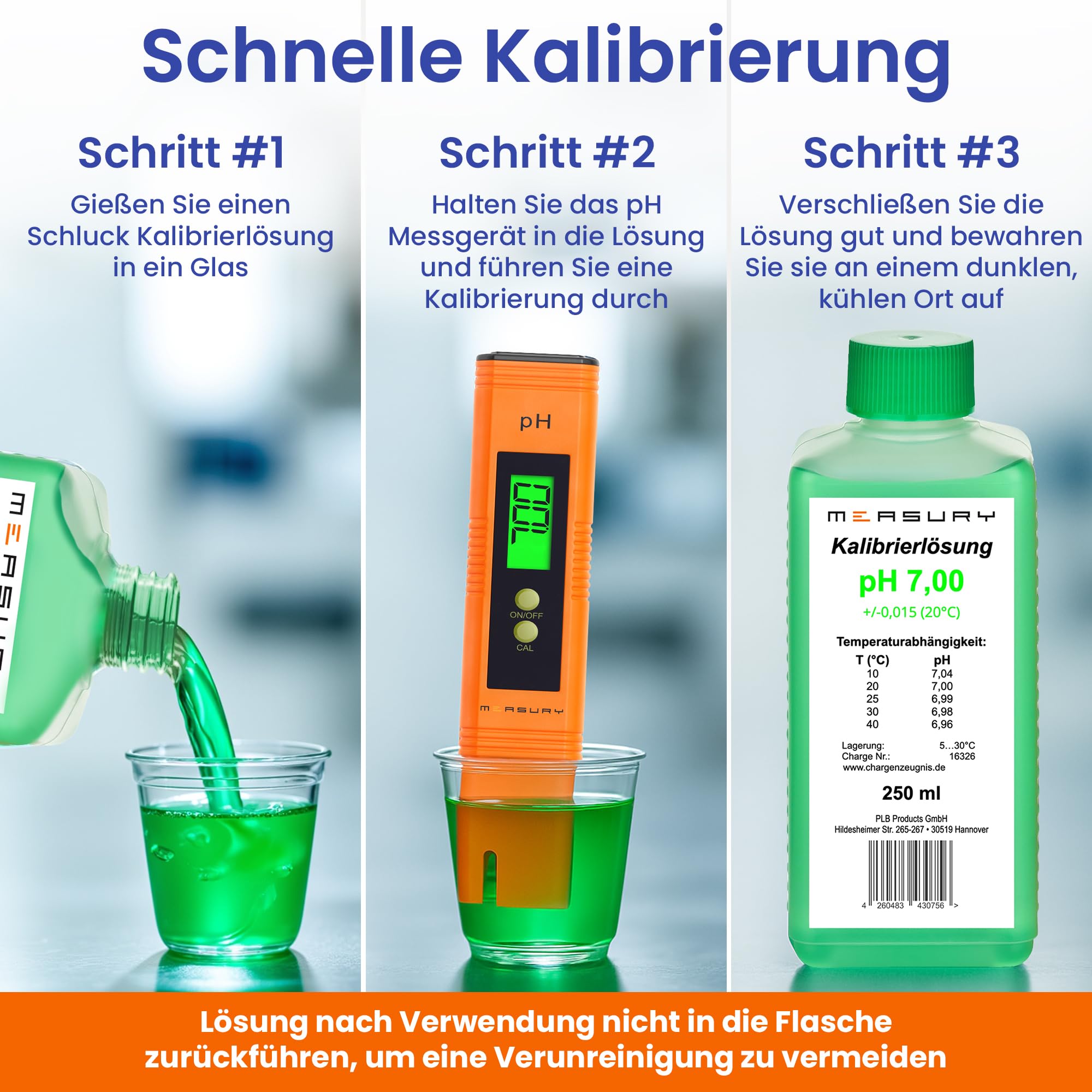Measury pH Kalibrierlösung 7.00 und 10.00 - hergestellt in Deutschland, pH Pufferlösung je 250ml, Eichlösung Grün/Blau, Kalibrierflüssigkeit Set Eichflüssigkeit