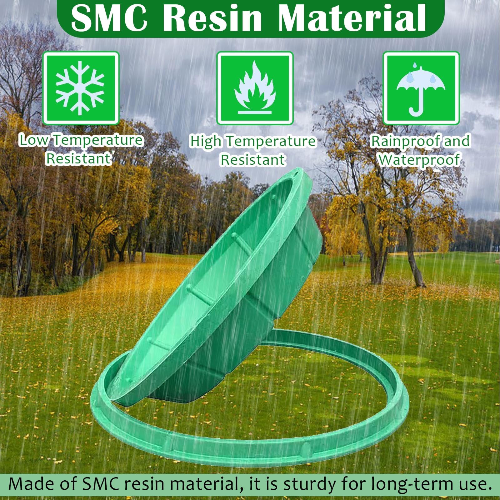 4 coperture per pozzetti da esterno in resina verde, diametro 60 cm, altezza 12 cm, design per case e aziende, ideali per ispezioni e paesaggistica