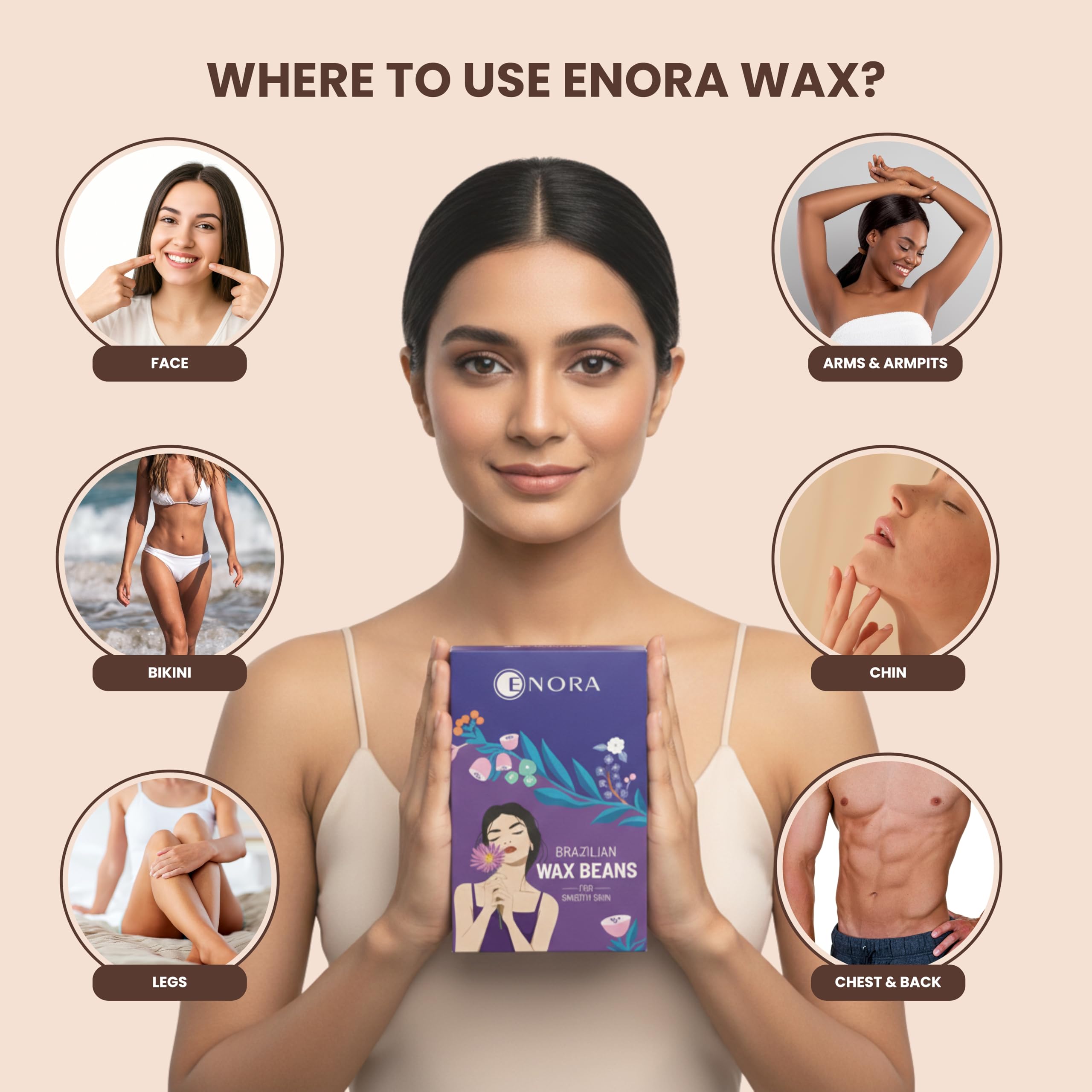 ENORA Brazilian Stripless Wax Beans for Women (50g) | With Wooden Spatula | Natural | For Face, Chin, Hairline, Bikini Area & Full Body Hair Removal (50 Gram, White Chocolate) 2