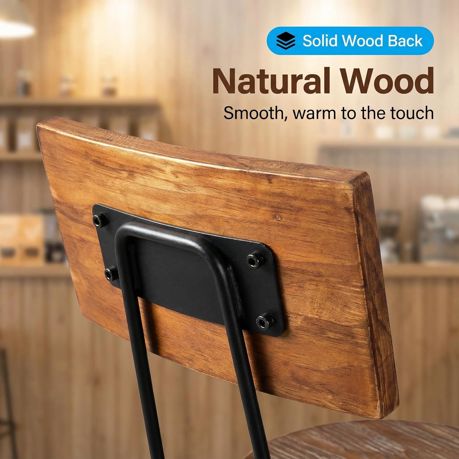 LOKKHAN Industrial Bar Stool-26-32 Inch Adjustable Swivel Round Wood Metal Kitchen Stool Rustic Farmhouse Counter Height Extra Tall Bar Height Stool-Arc-Shaped Backrest,Welded,Set of 2