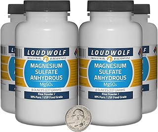 Magnesium Sulfate Anhydrous / 2 Pounds / 4 Bottles / 99% Pure USP Food Grade/Fine Powder