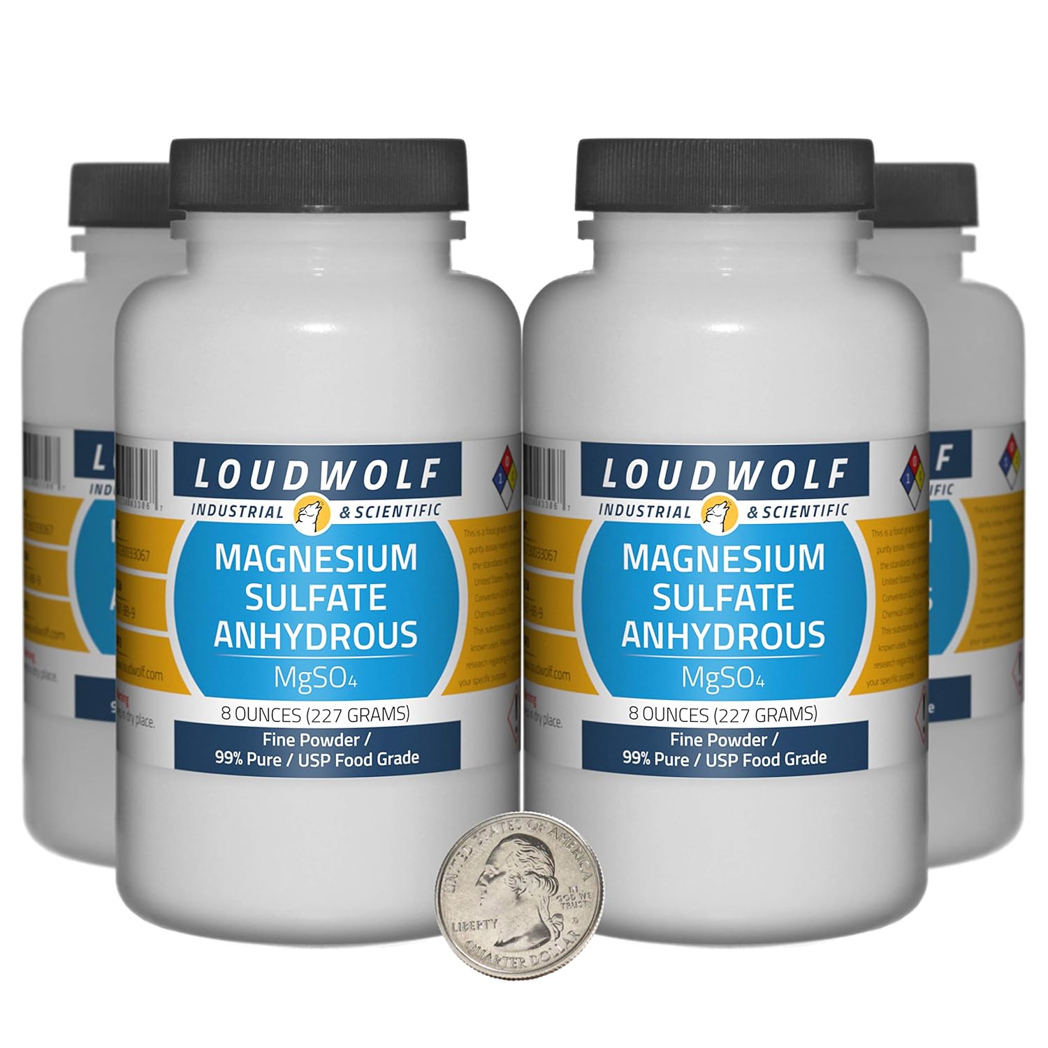 Magnesium Sulfate Anhydrous / 2 Pounds / 4 Bottles / 99% Pure USP Food Grade/Fine Powder