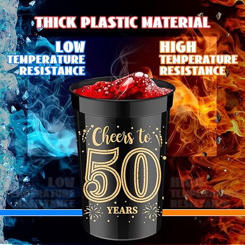 Miniatura 9 de 40 tazas de 16 onzas, 40, 50, 60, 70, cumpleaños, saludos a 40, 50, 60, 70 años, vasos de plástico dorados y negros para decoraciones de cumpleaños,