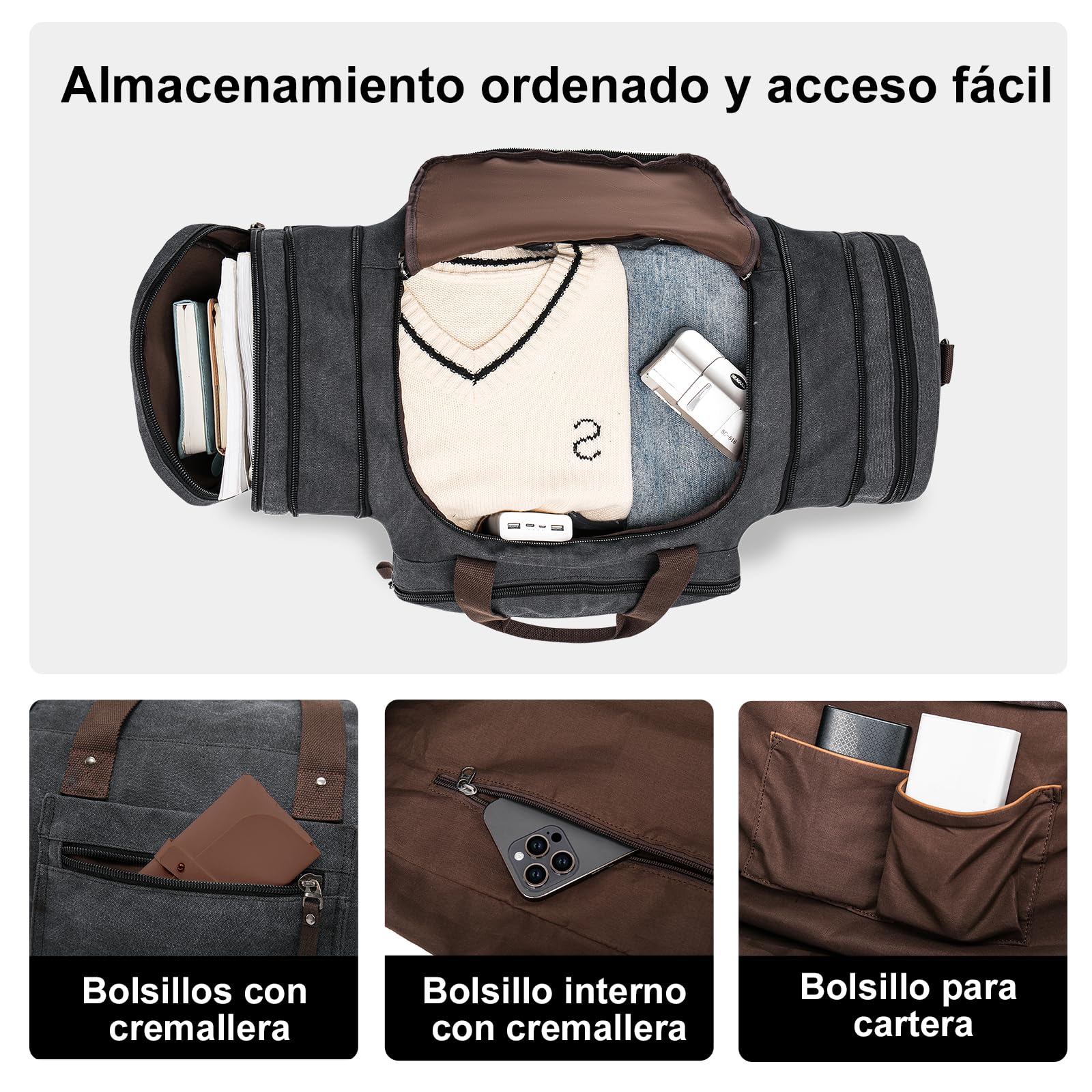 EKOROMIER 70L Bolsa de Viaje Grande de Lona para Hombre – Bolsa Weekend Expandible – Bolsa Extra Espaciosa para Vacaciones, Gimnasio y Viajes Largos