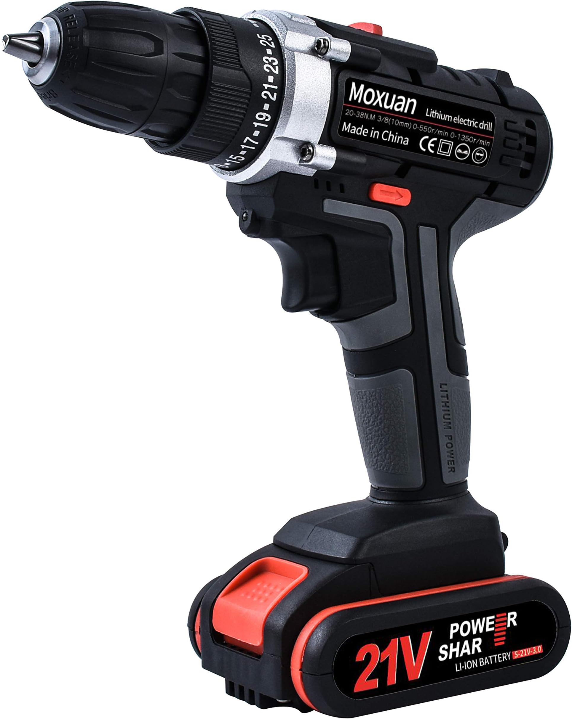 Cordless Drill Driver, Cordless Drill with 2 Batteries, 30Min Fast Charger 4.0A, 25+1 Torque Setting, 2-Variable Speed Max Torque 550 In-lbs, 3/8" Metal Keyless Chuck, 25 pcs Bits Included