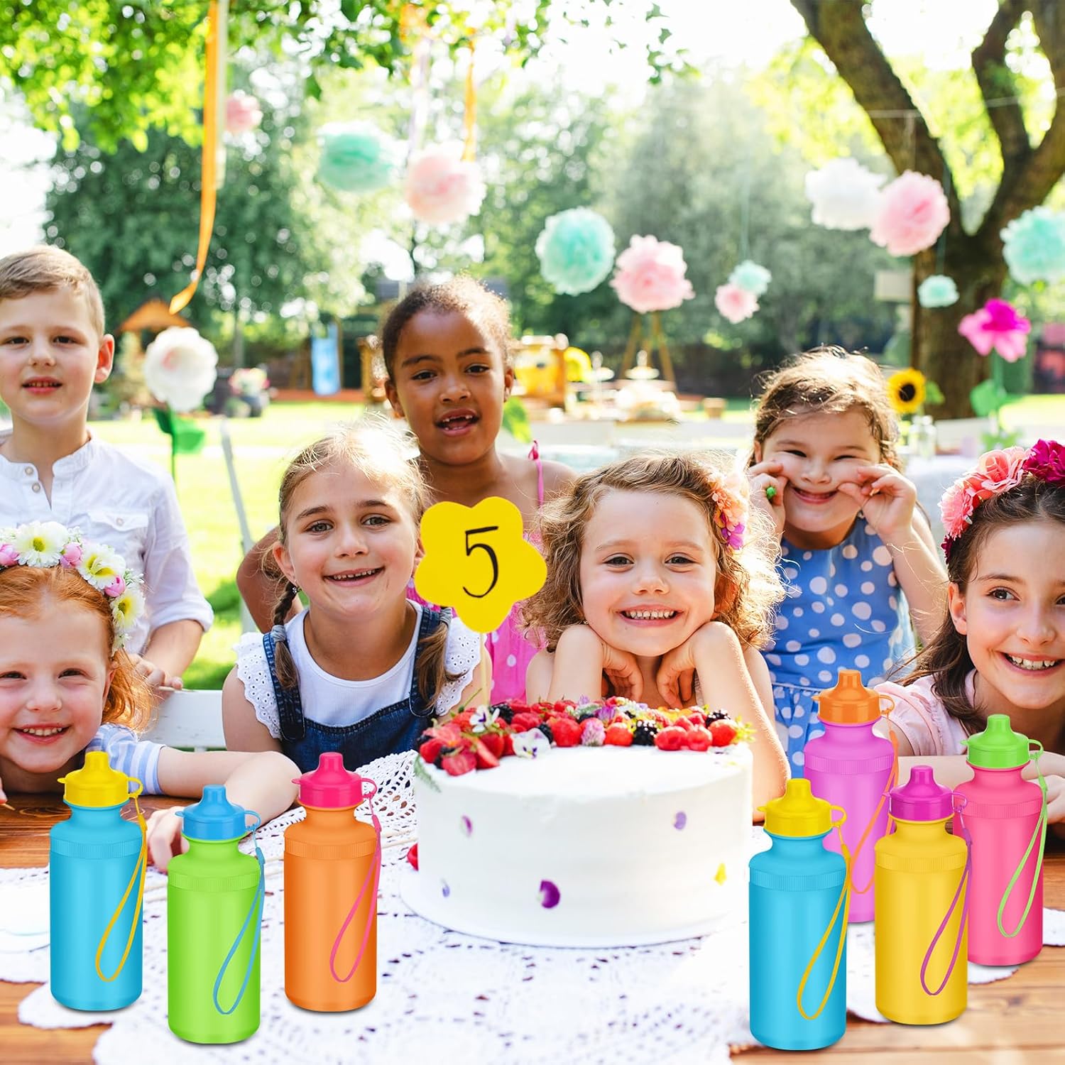 72 Pcs Sports Water Bottles Bulk 20 oz Squeeze Reusable Plastic Water Bottles with Nylon Strap Leak Proof Blank DIY Cups for Summer Travel Hiking Cycling Sport Event Team Gifts - Image 5