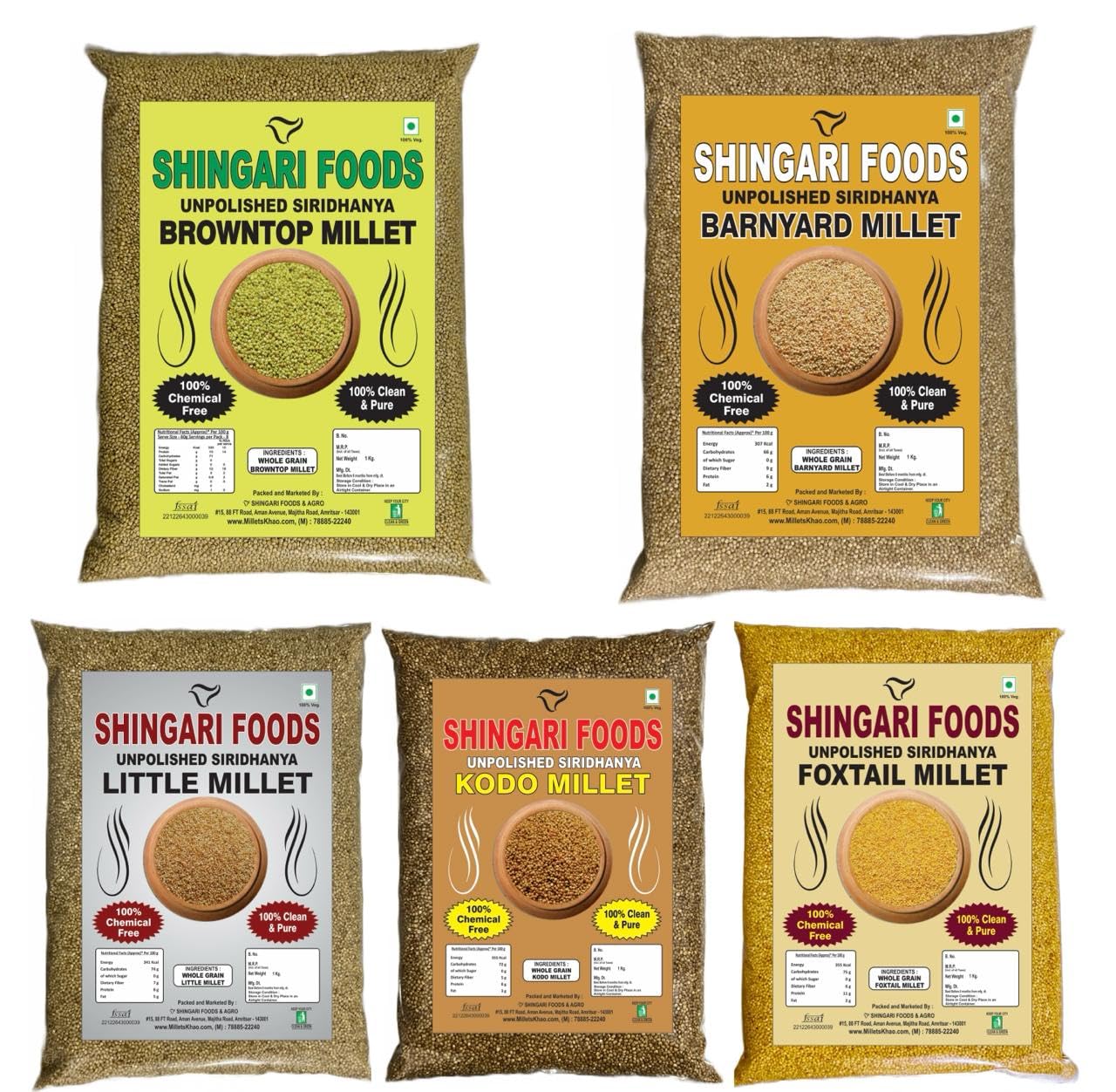 Puraatan Unpolished Siridhanya 5kg Combo(1kg x 5) | 1kg Browntop Millet, 1kg Kodo Millet, 1kg Little Millet, 1kg Barnyard Millet and 1kg Foxtail Millet | Dr khadar vali 5 Positive Millets (B0B5VTYP23) Amazon Price History, Amazon Price Tracker