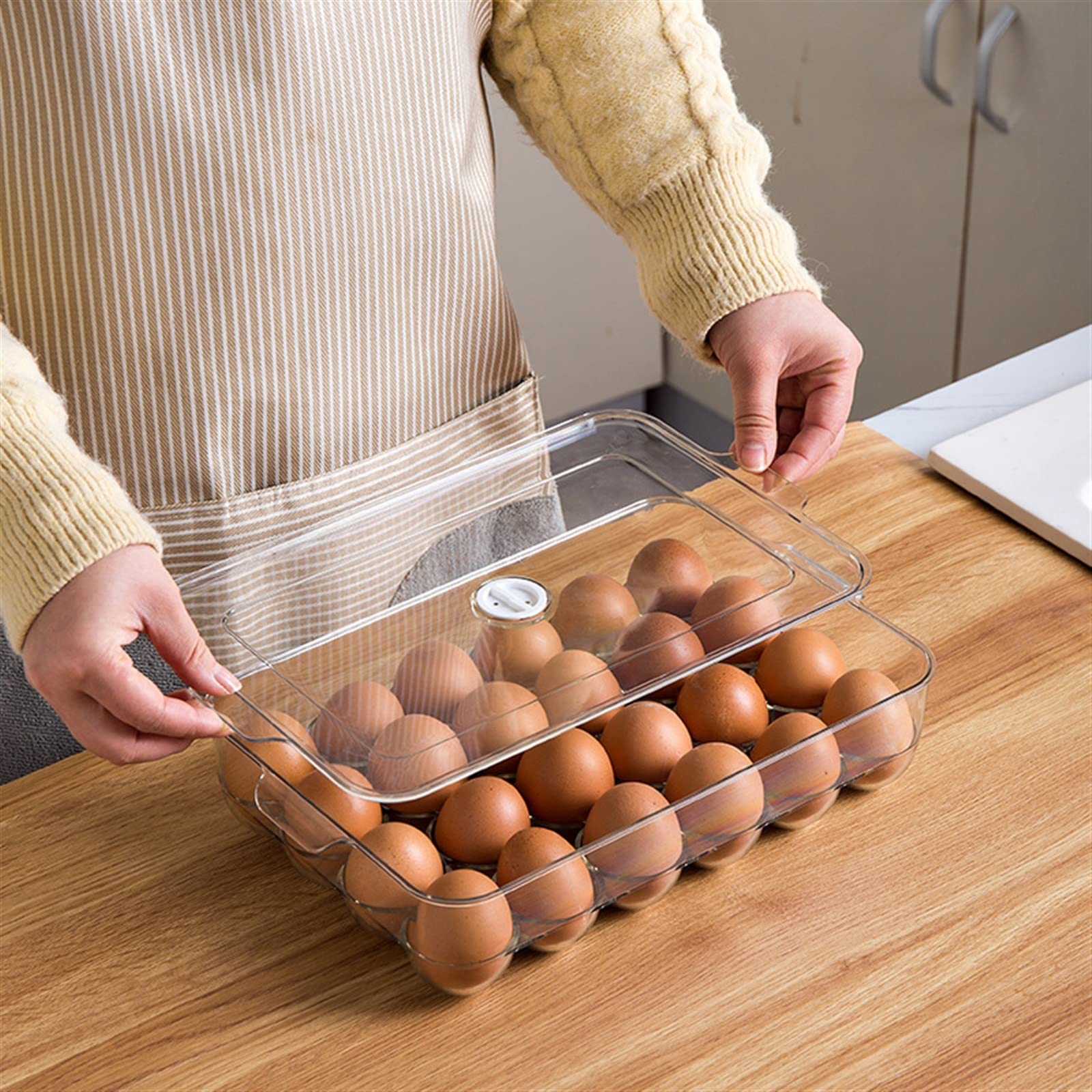 Cubo de Huevos para refrigerador Soportes de Huevos Cubiertos Transparentes para refrigerador 24 Soporte de Huevos Bandeja Caja de Almacenamiento Dispensador Apilable
