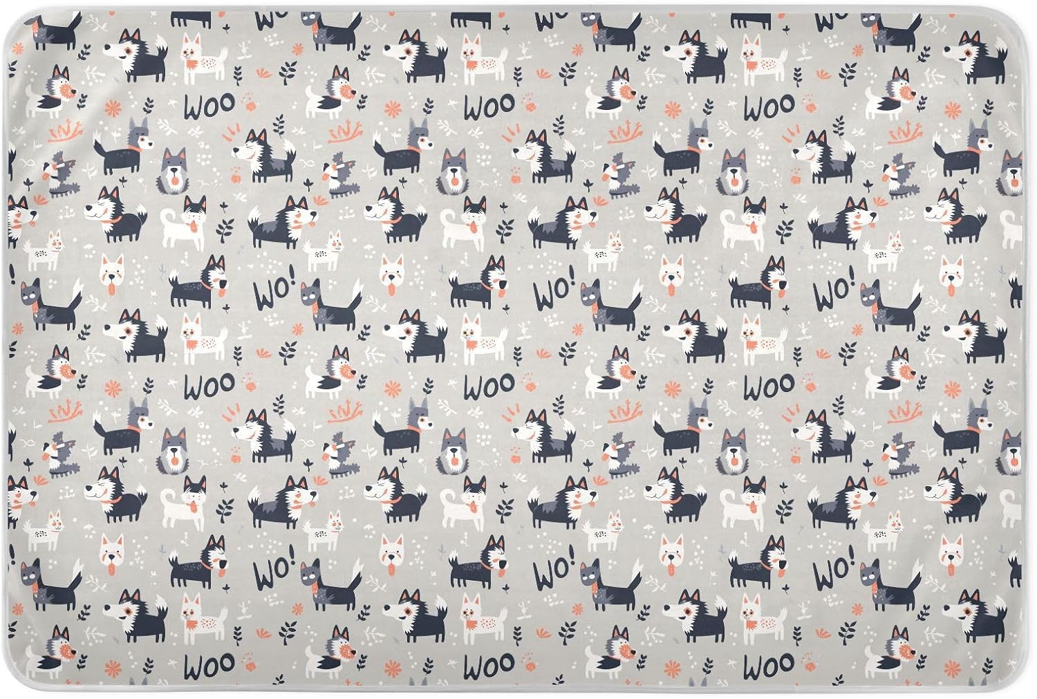 Cartoon Cute Dogs Grey Extra Large Resuable Potty Training Pee Pad Soft Absorbent Mattress Pad Machine Washable Toddler Bedding Products for Toddler Kids , 52" L x 34" W
