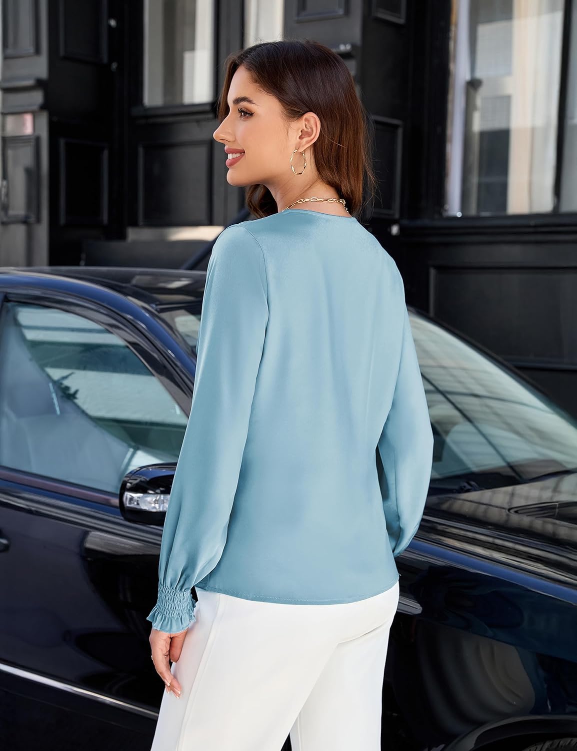 Blooming Jelly Womens Business Casual Blouses Dressy Work Tops Fall Fashion 2026 V Neck Pleated Long Sleeve Shirts - Image 5