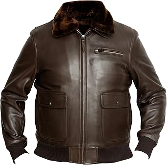 Jnriver Mens Navy G-1 Distressed Leather Flight Bomber Jacket X-Large, Dark Brown